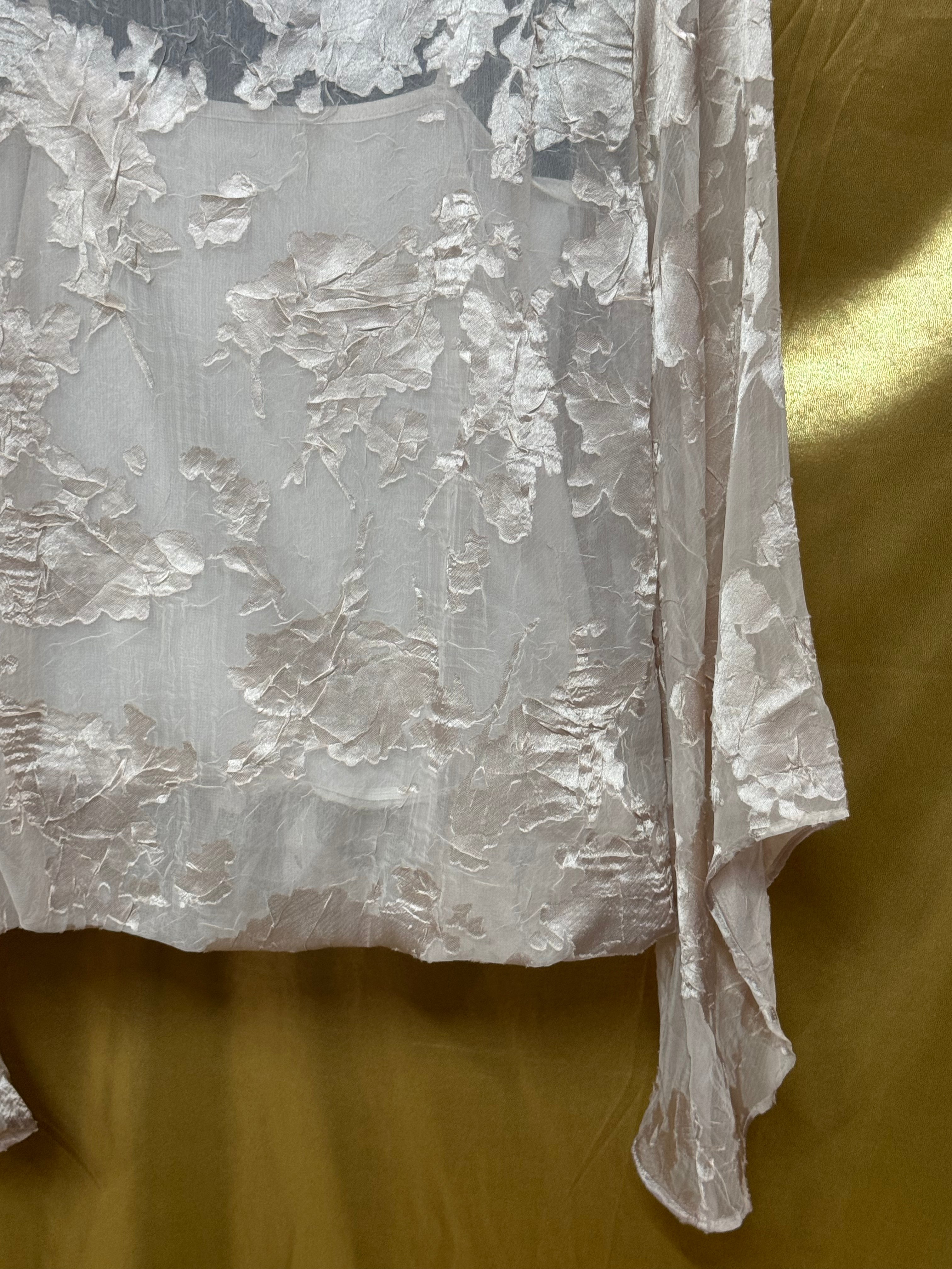 Alfani XS Champagne Burnout Floral Bell Sleeve Blouse Sheer Layered Top