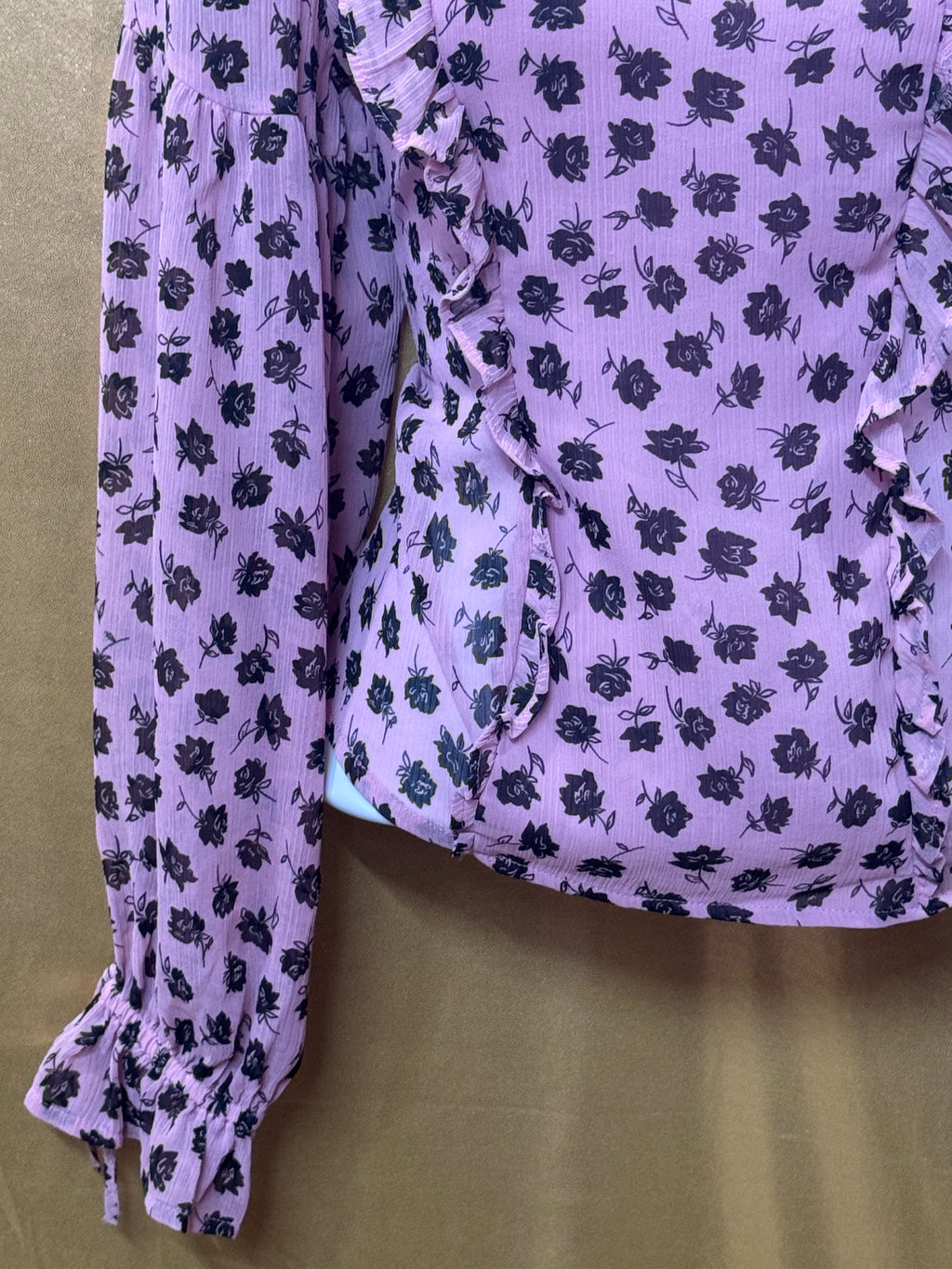 H&M Divided Pink & Black Floral Ruffled Chiffon Blouse Size XXS