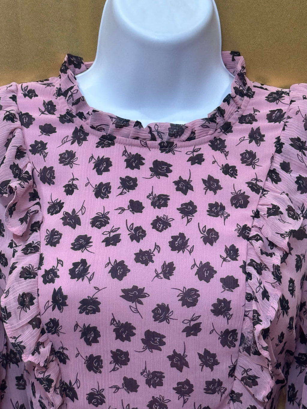 H&M Divided Pink & Black Floral Ruffled Chiffon Blouse Size XXS