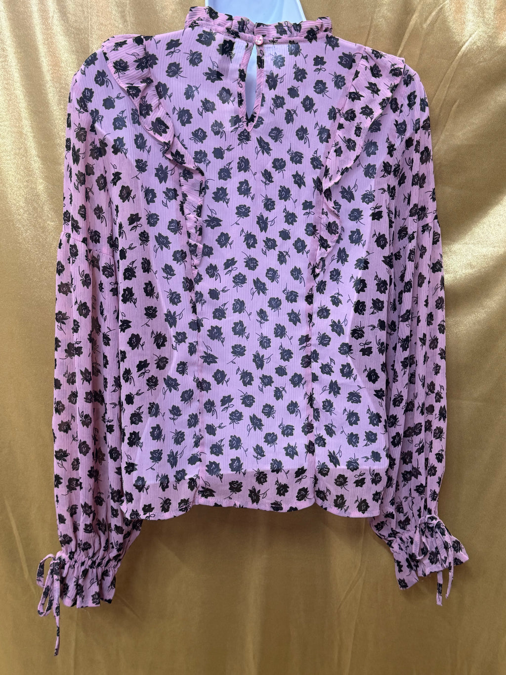 H&M Divided Pink & Black Floral Ruffled Chiffon Blouse Size XXS