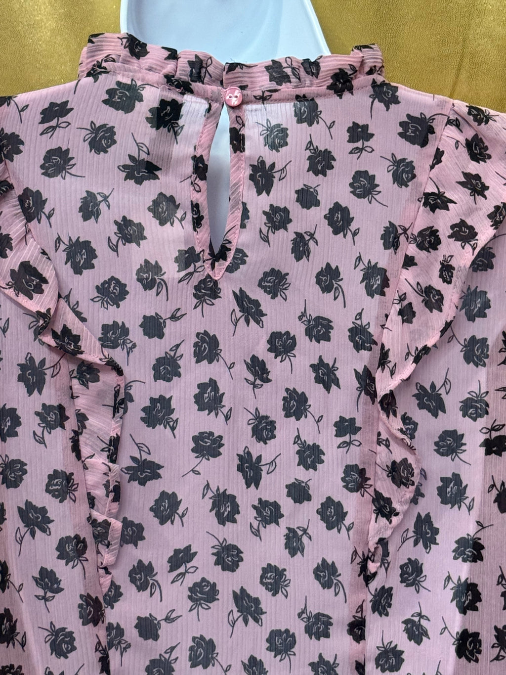 H&M Divided Pink & Black Floral Ruffled Chiffon Blouse Size XXS