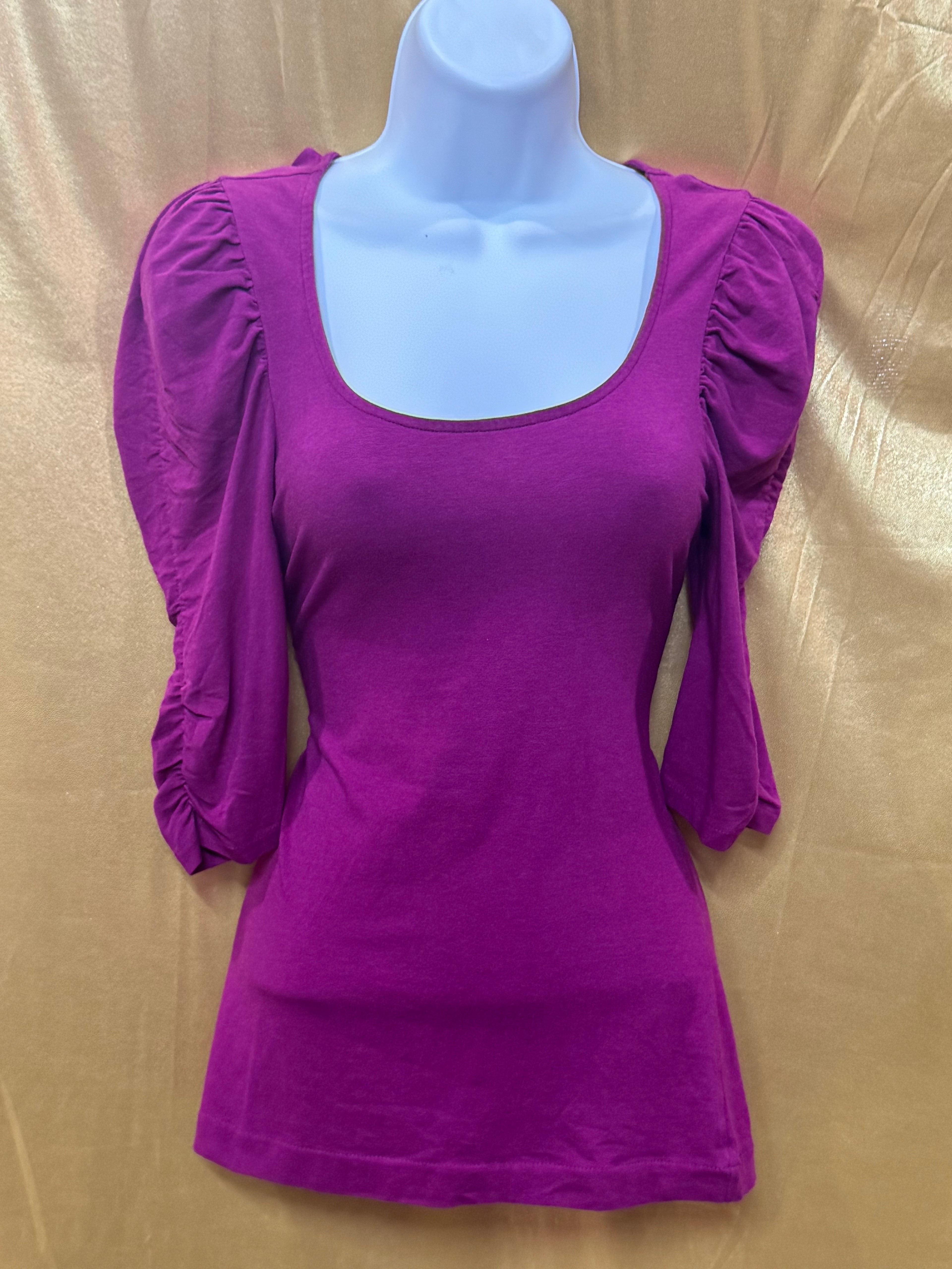 Express Magenta Puff Sleeve Top XS Cotton Modal Blend