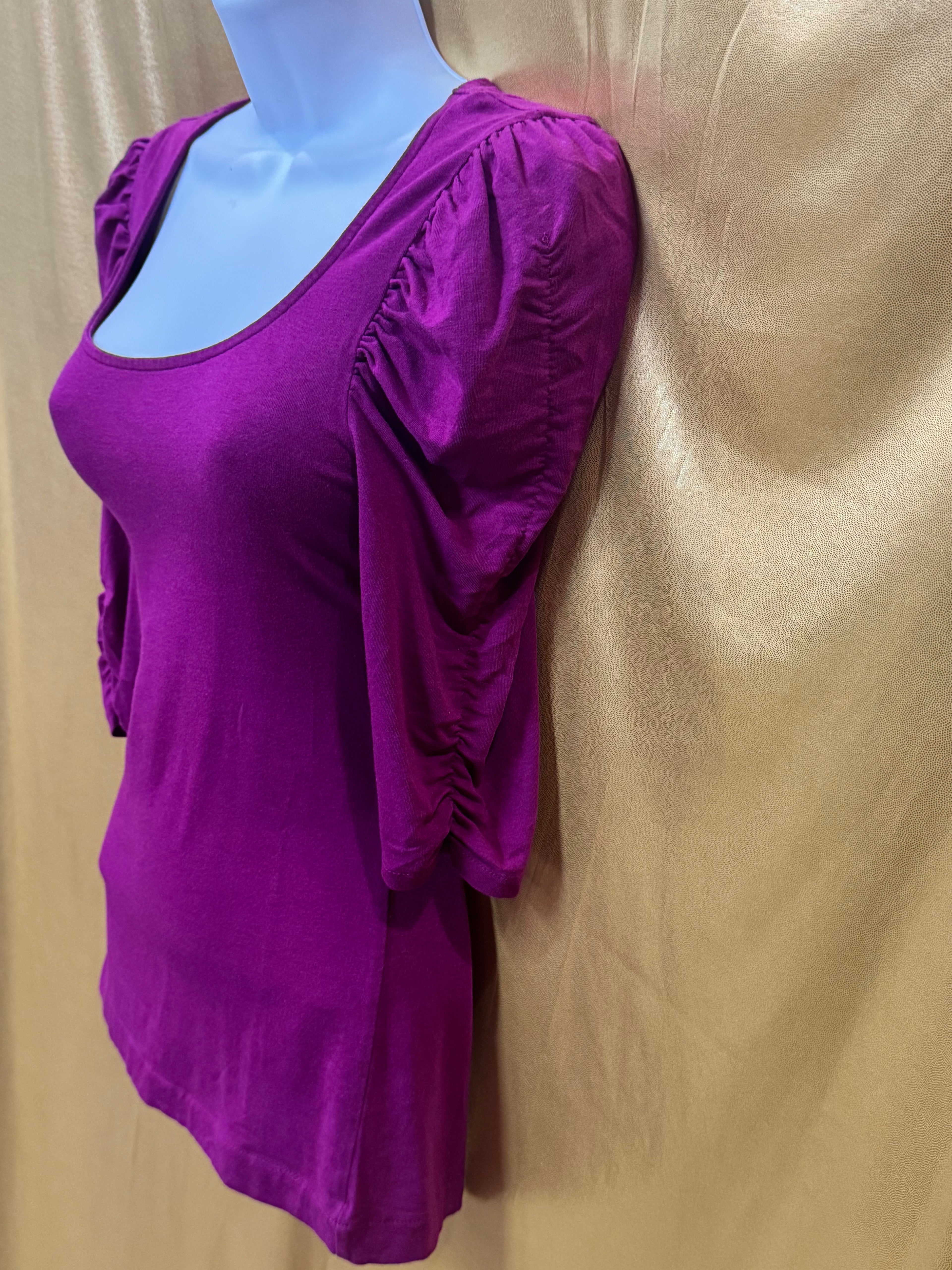 Express Magenta Puff Sleeve Top XS Cotton Modal Blend