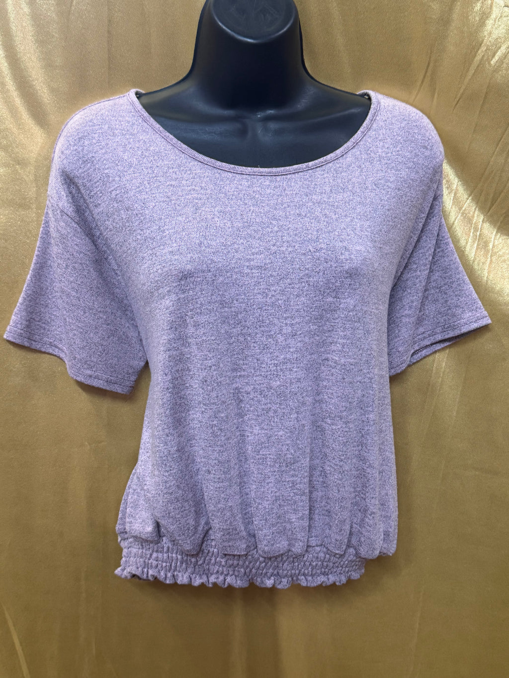 Hyfve Purple Knit Short Sleeve Smocked Hem Top Size Small