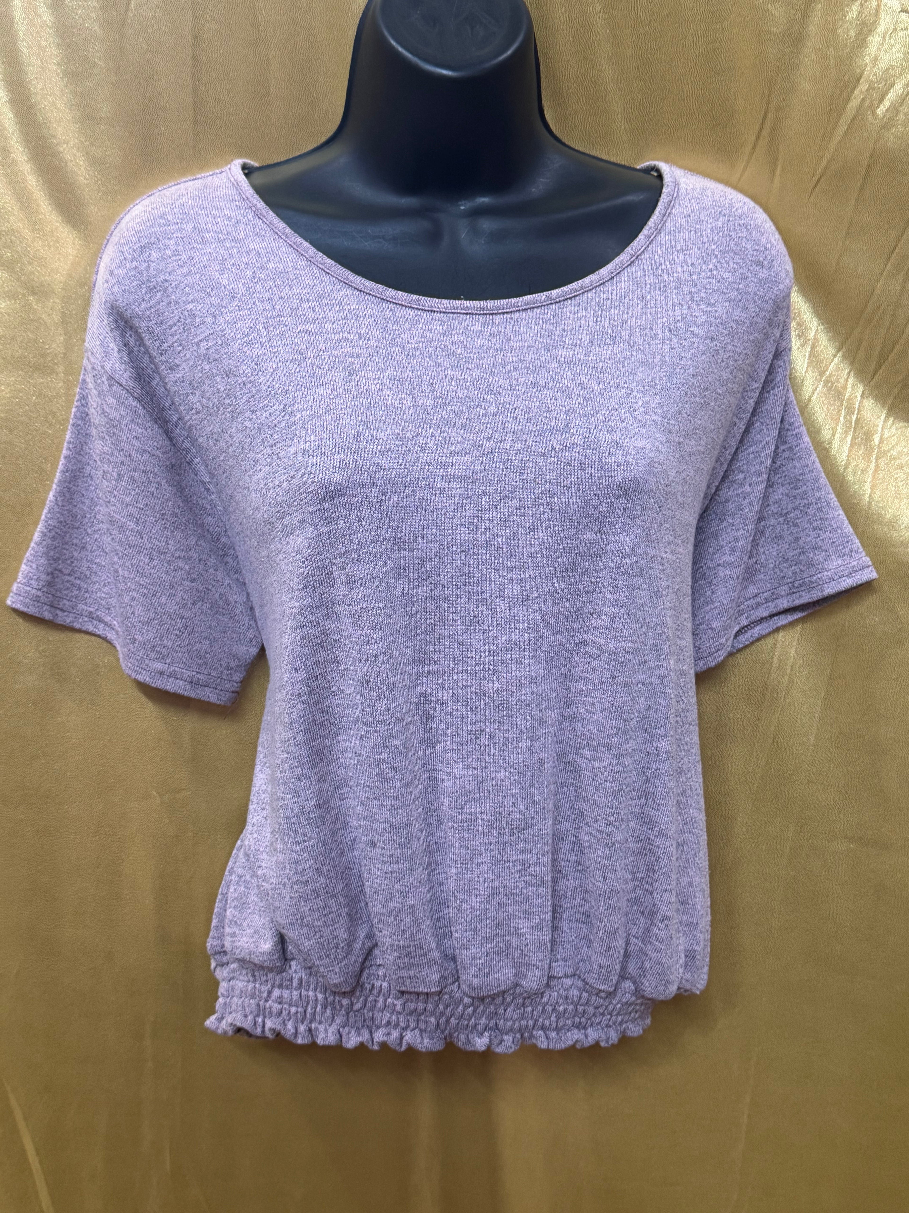 Hyfve Purple Knit Short Sleeve Smocked Hem Top Size Small