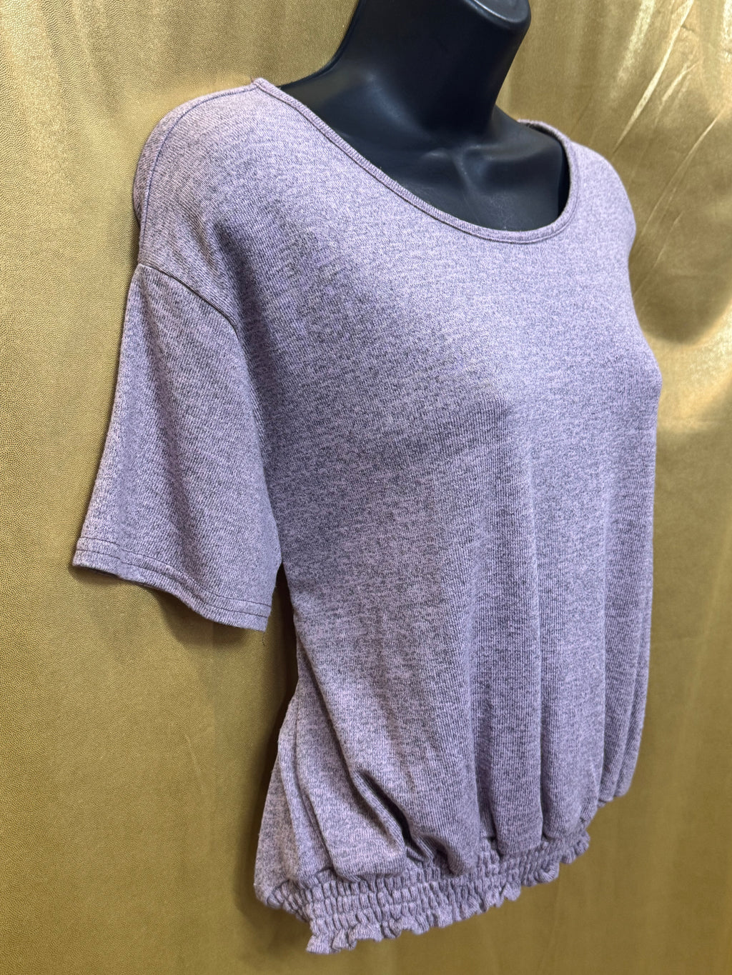 Hyfve Purple Knit Short Sleeve Smocked Hem Top Size Small