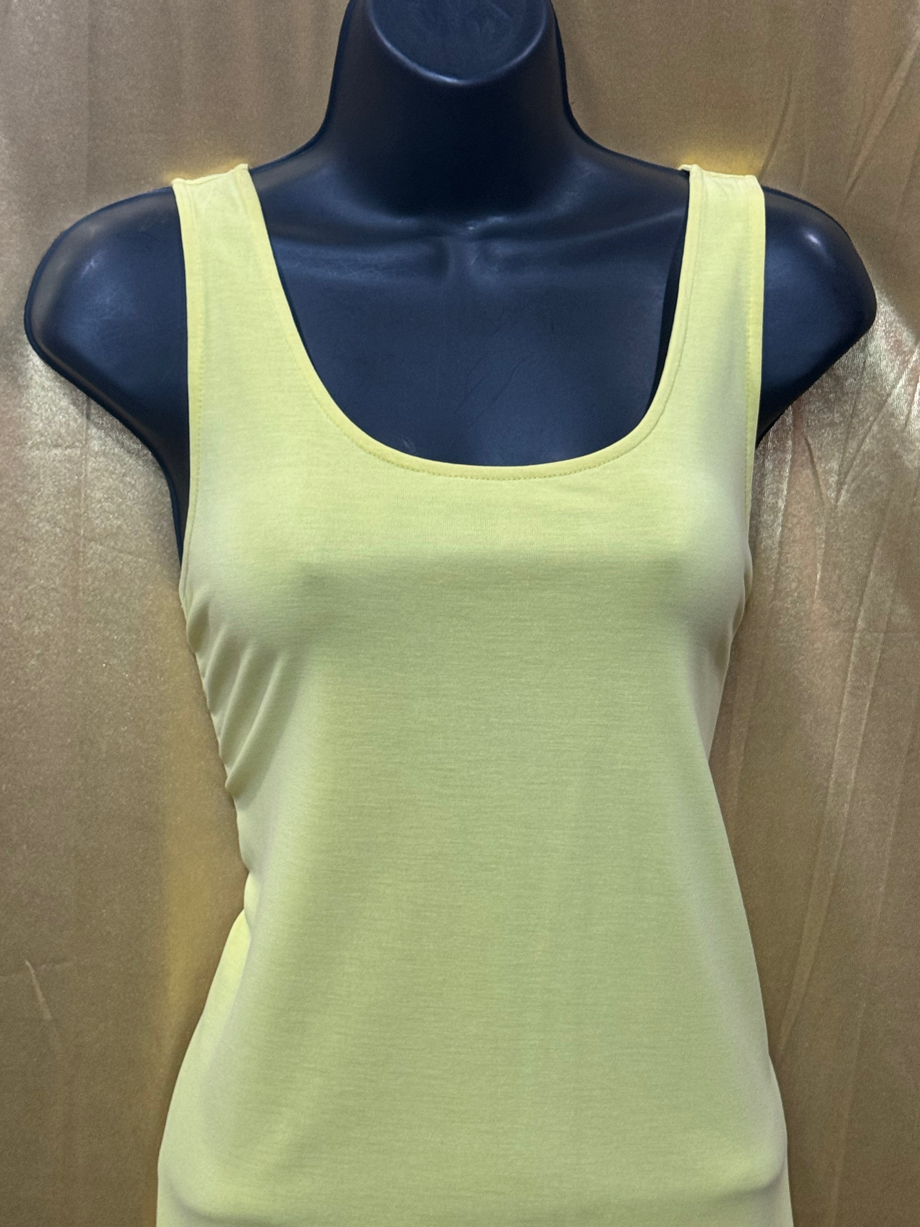 Cato Yellow Scoop Neck Tank Top Soft Modal Blend Size S Longline Split Hem