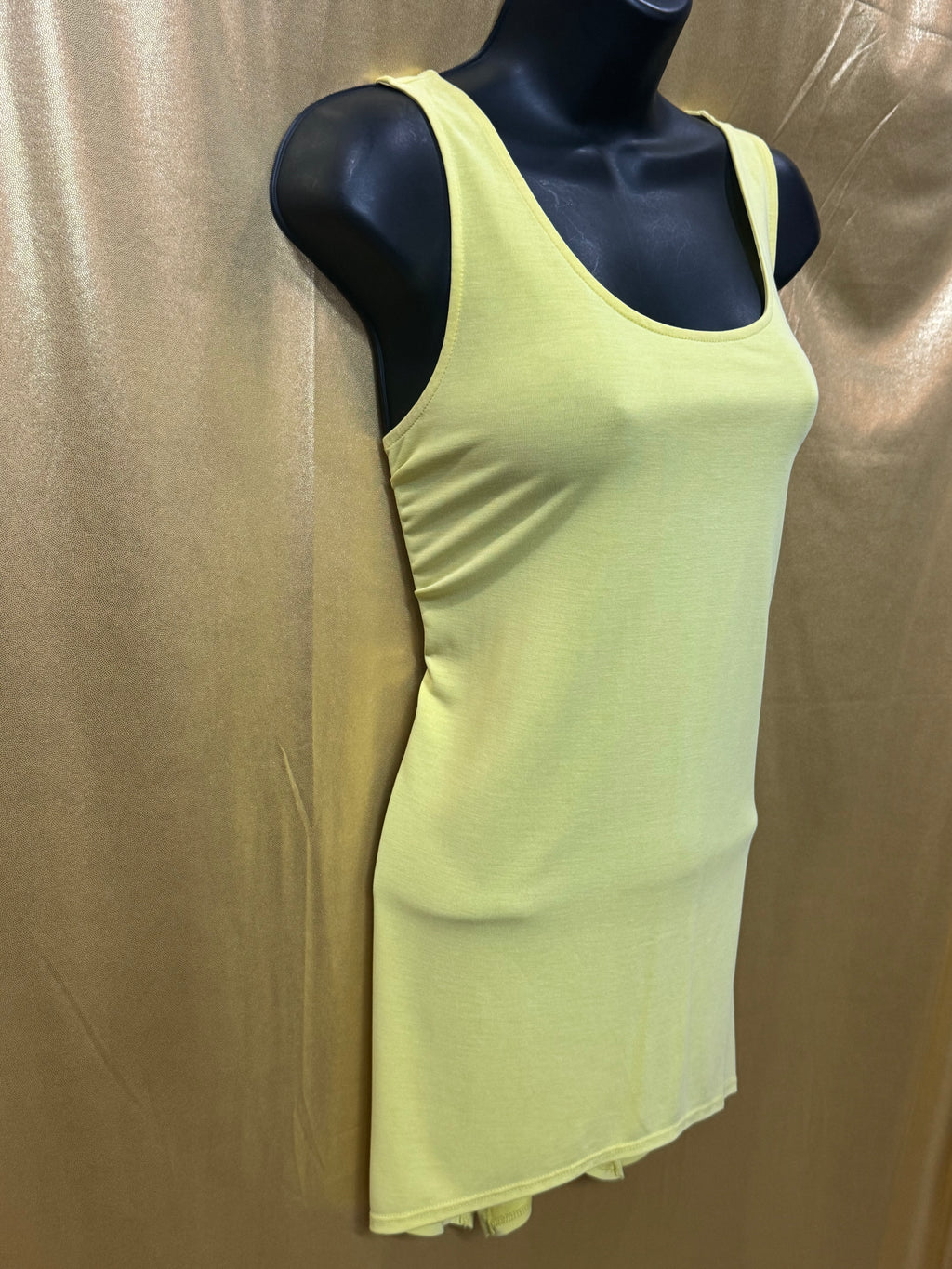 Cato Yellow Scoop Neck Tank Top Soft Modal Blend Size S Longline Split Hem