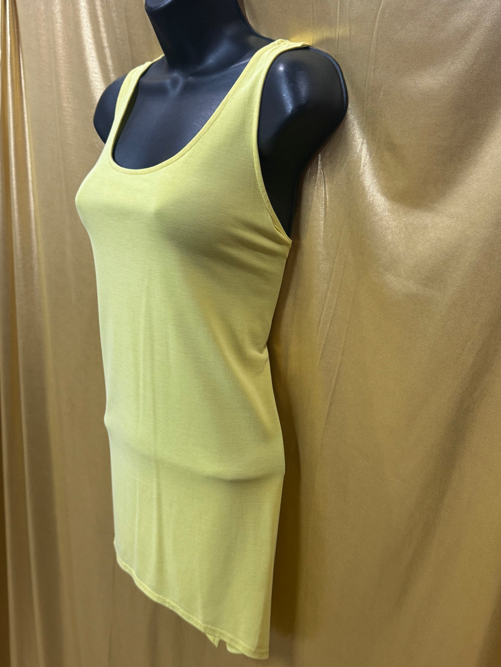 Cato Yellow Scoop Neck Tank Top Soft Modal Blend Size S Longline Split Hem