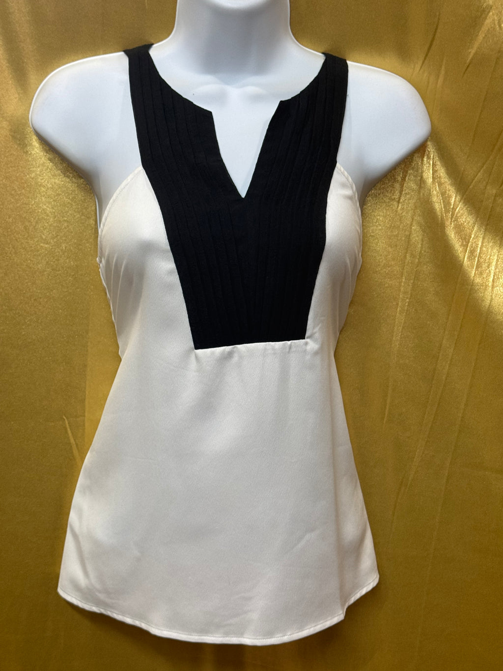 Cooper & Ella Tuxedo Neck Pleated Tank Top Sleeveless Blouse Size XS