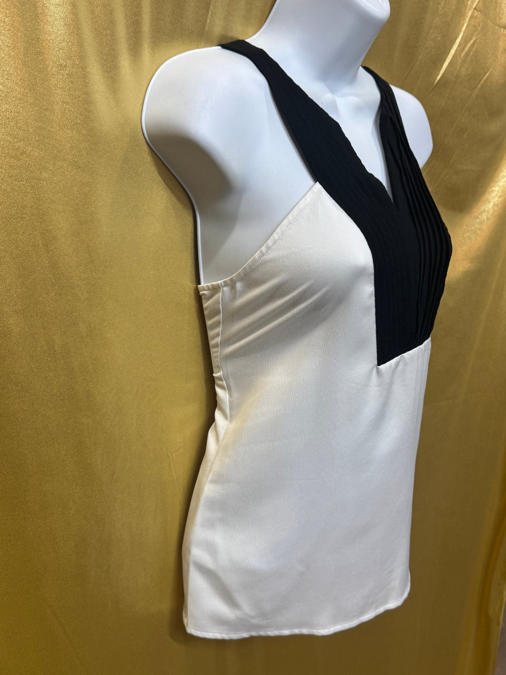 Cooper & Ella Tuxedo Neck Pleated Tank Top Sleeveless Blouse Size XS