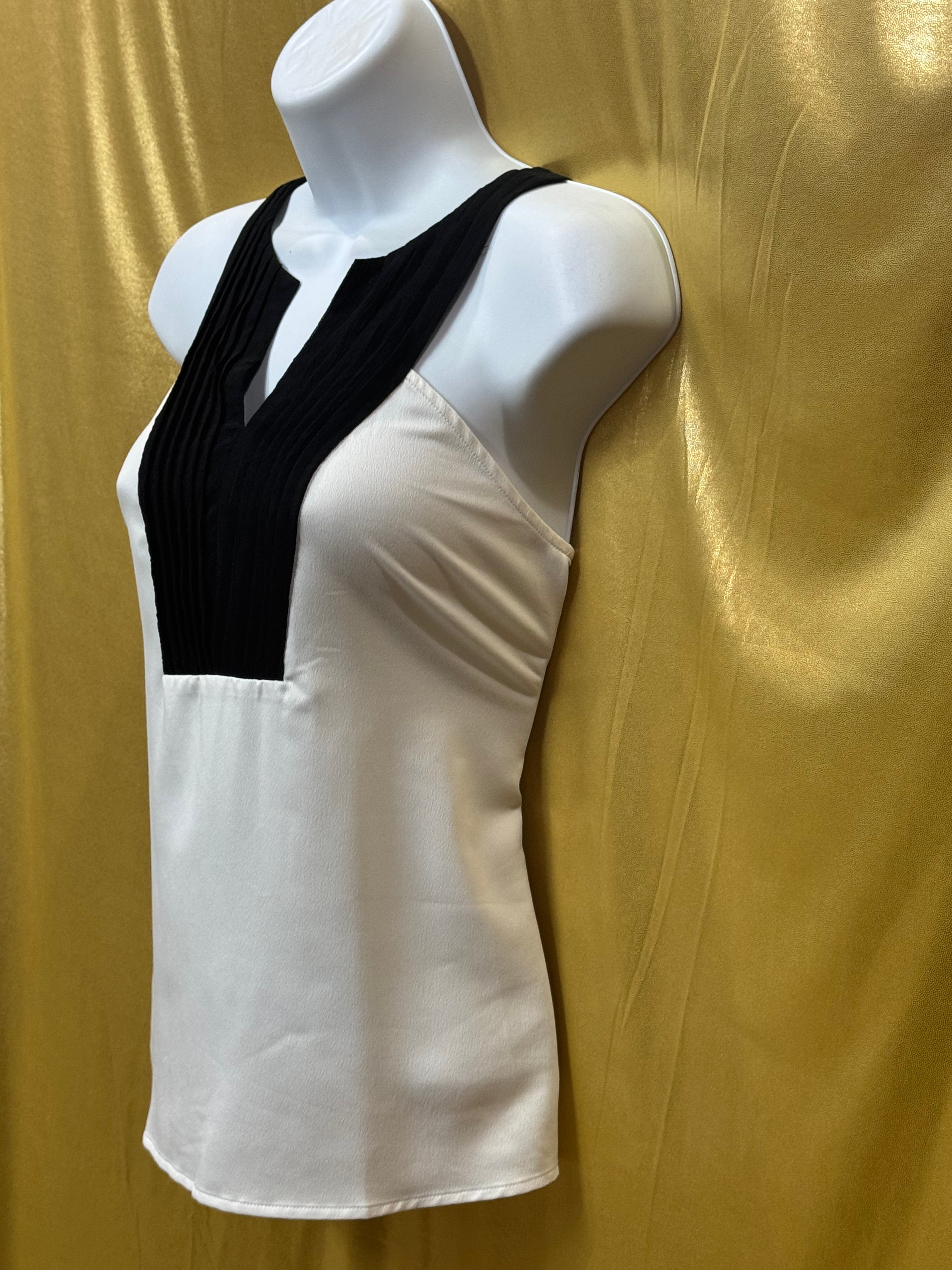 Cooper & Ella Tuxedo Neck Pleated Tank Top Sleeveless Blouse Size XS