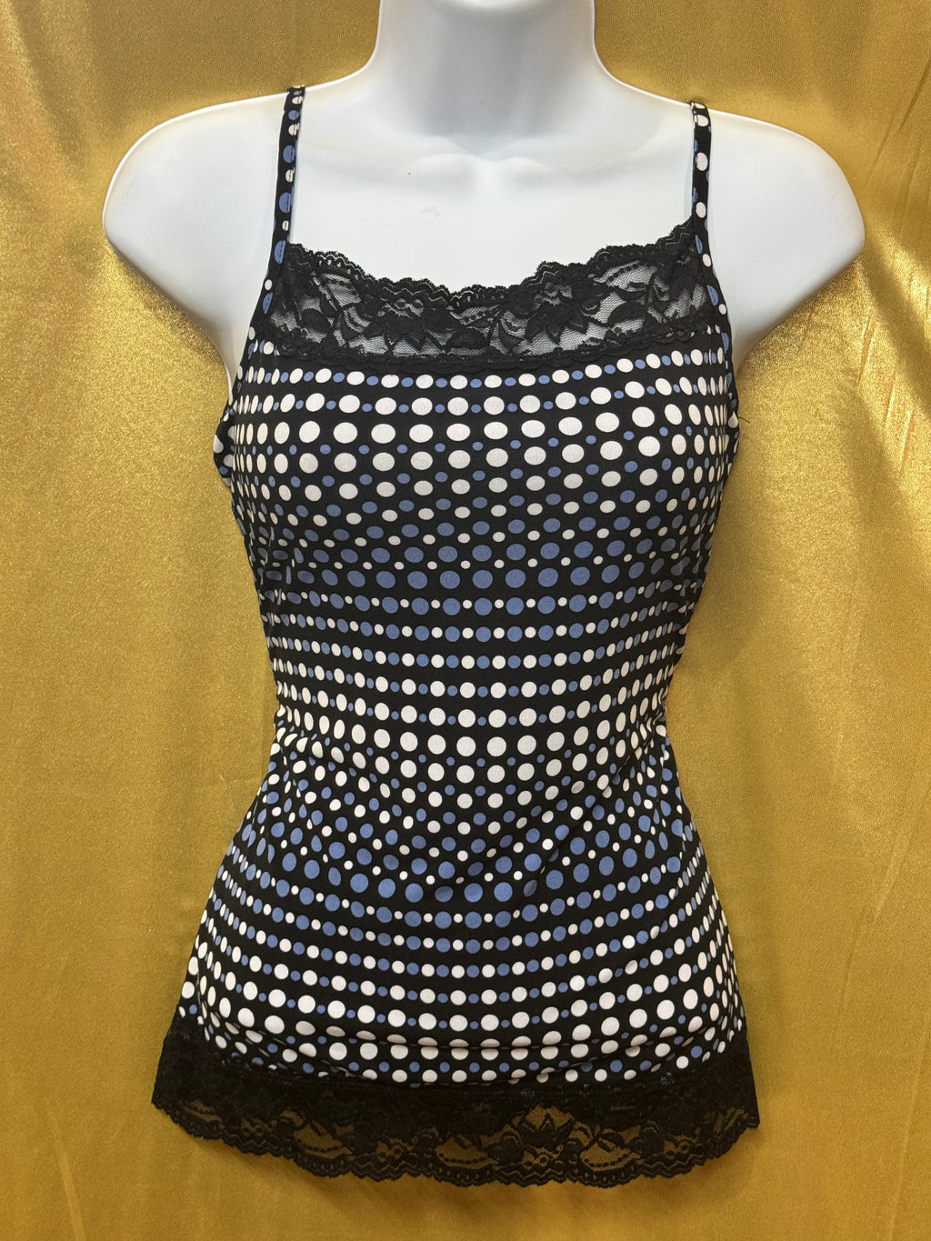 Maurices Blue & White Polka Dot Lace Trim Camisole Top Size S