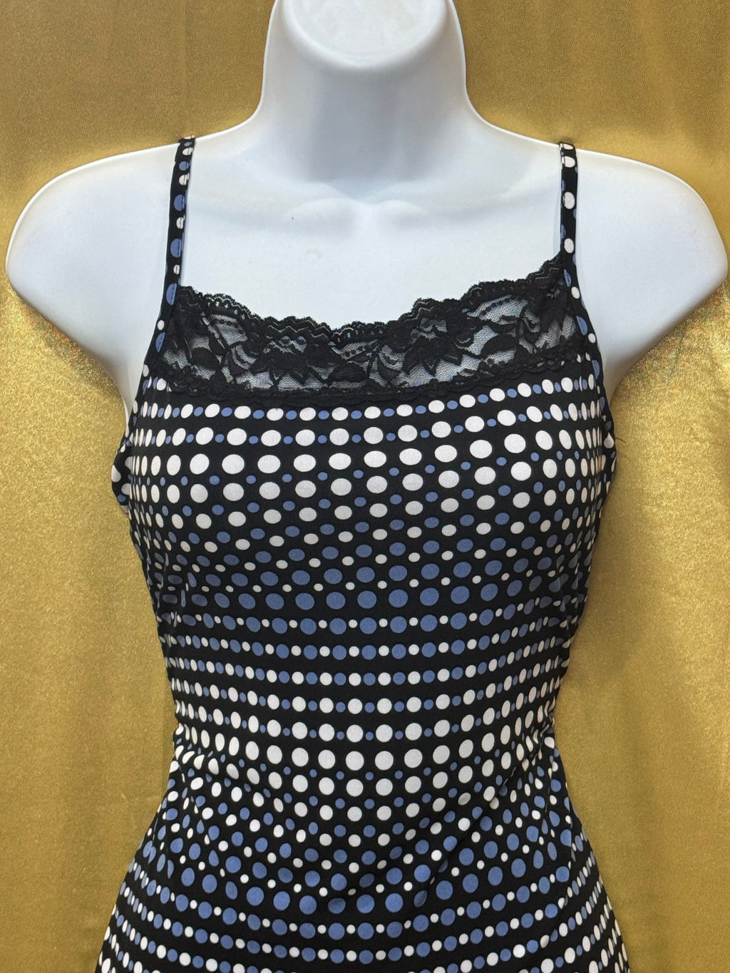 Maurices Blue & White Polka Dot Lace Trim Camisole Top Size S