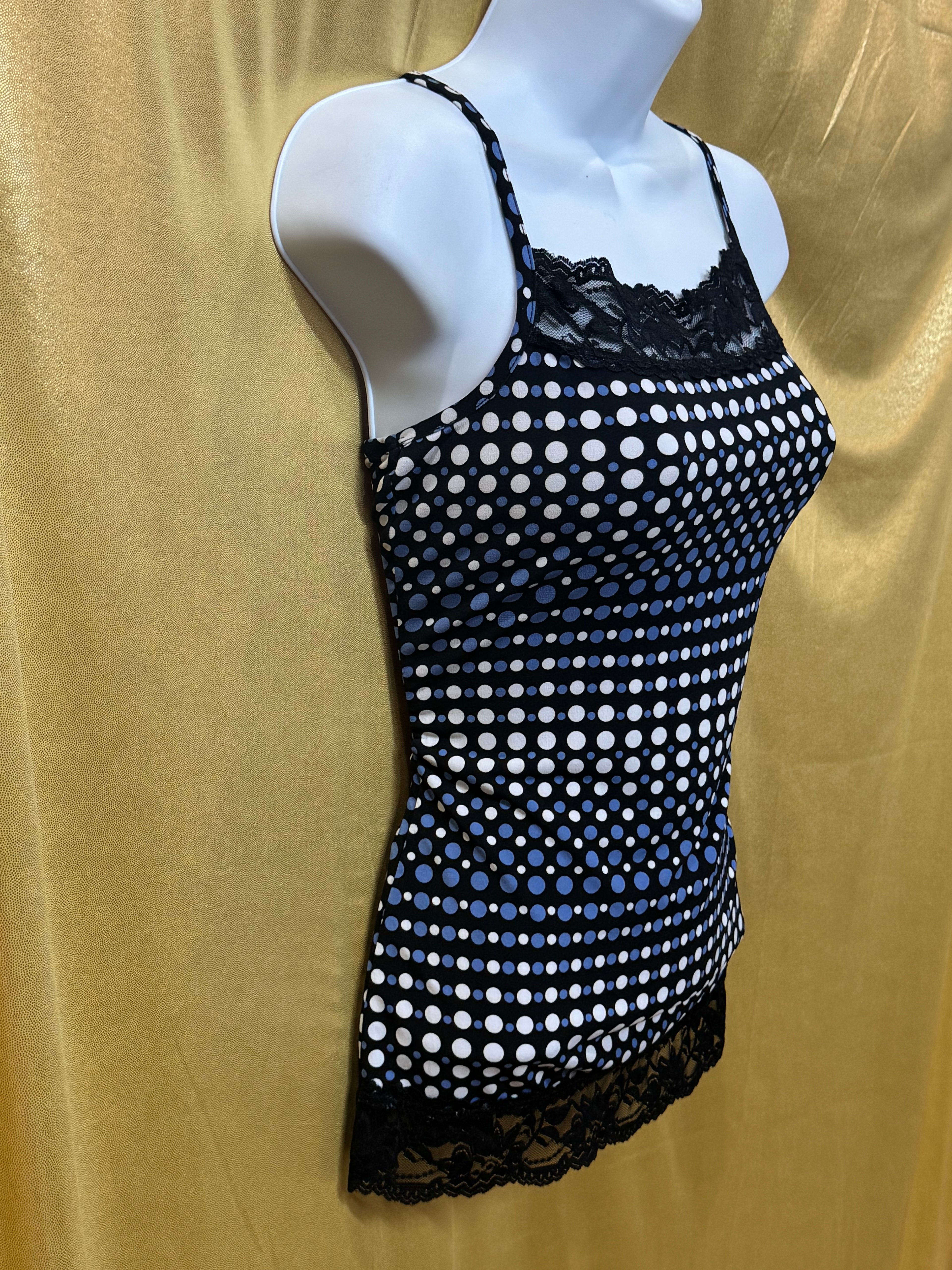 Maurices Blue & White Polka Dot Lace Trim Camisole Top Size S