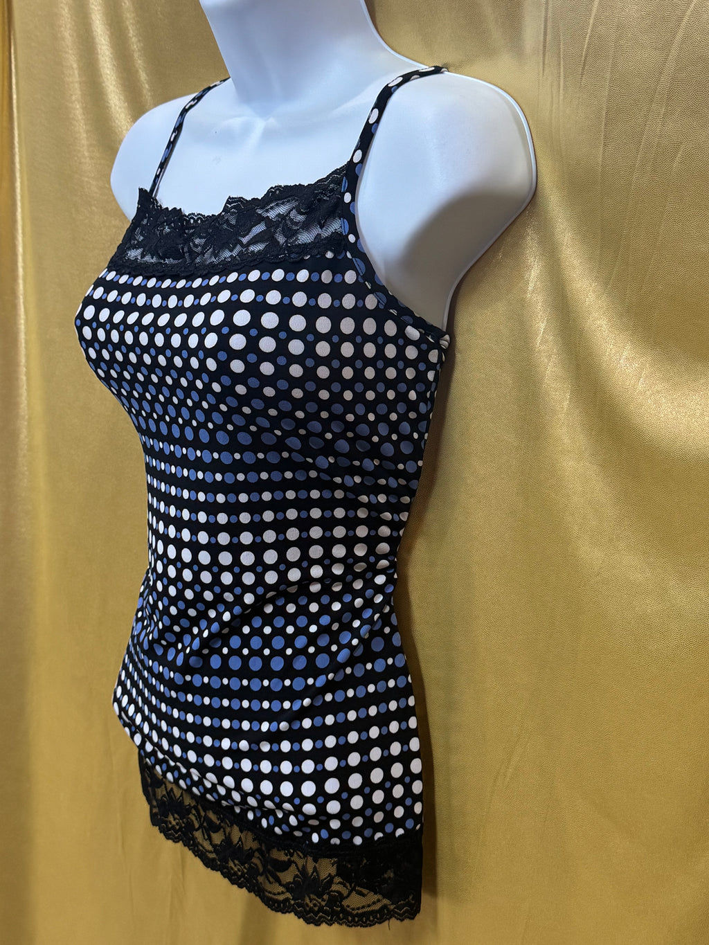 Maurices Blue & White Polka Dot Lace Trim Camisole Top Size S