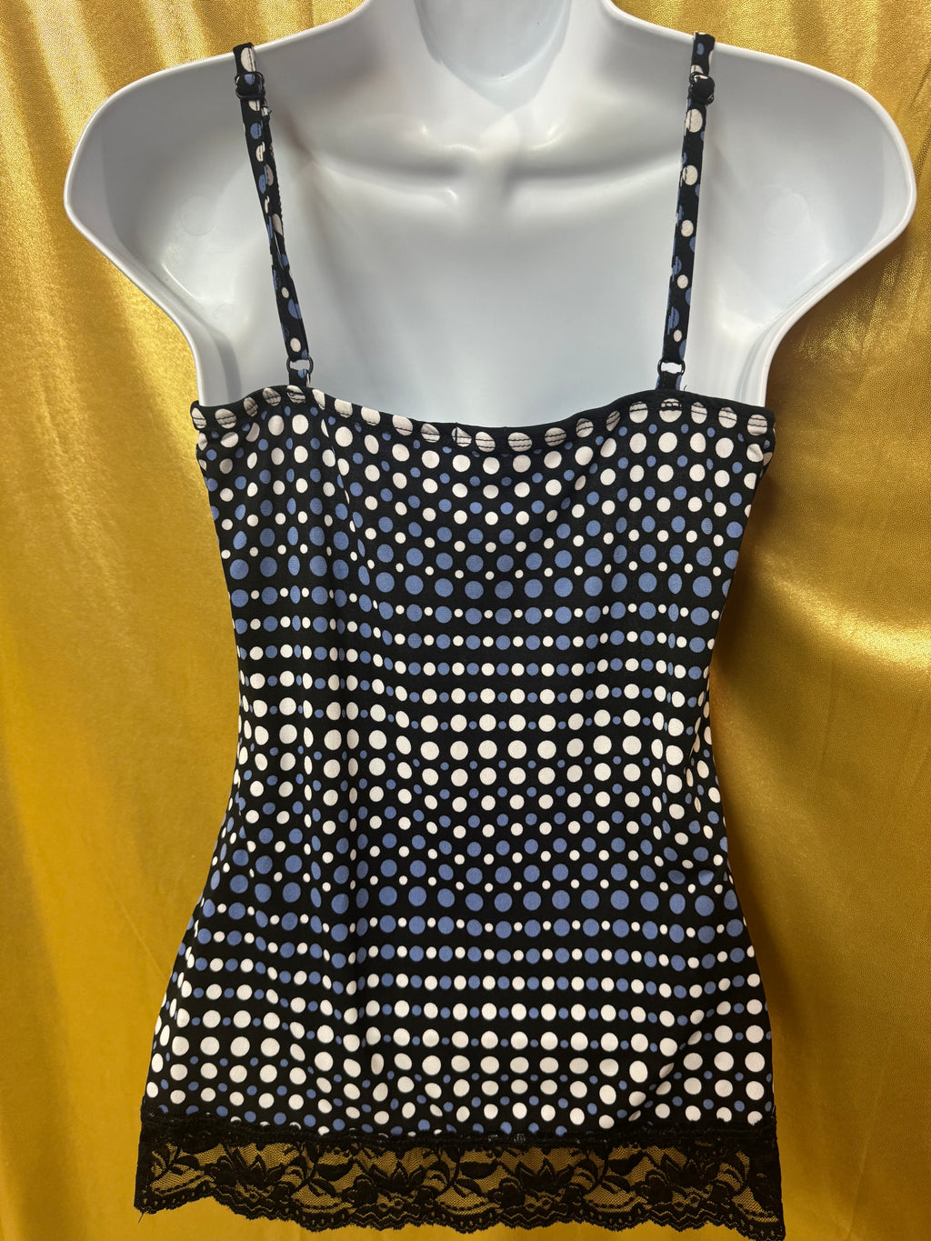 Maurices Blue & White Polka Dot Lace Trim Camisole Top Size S