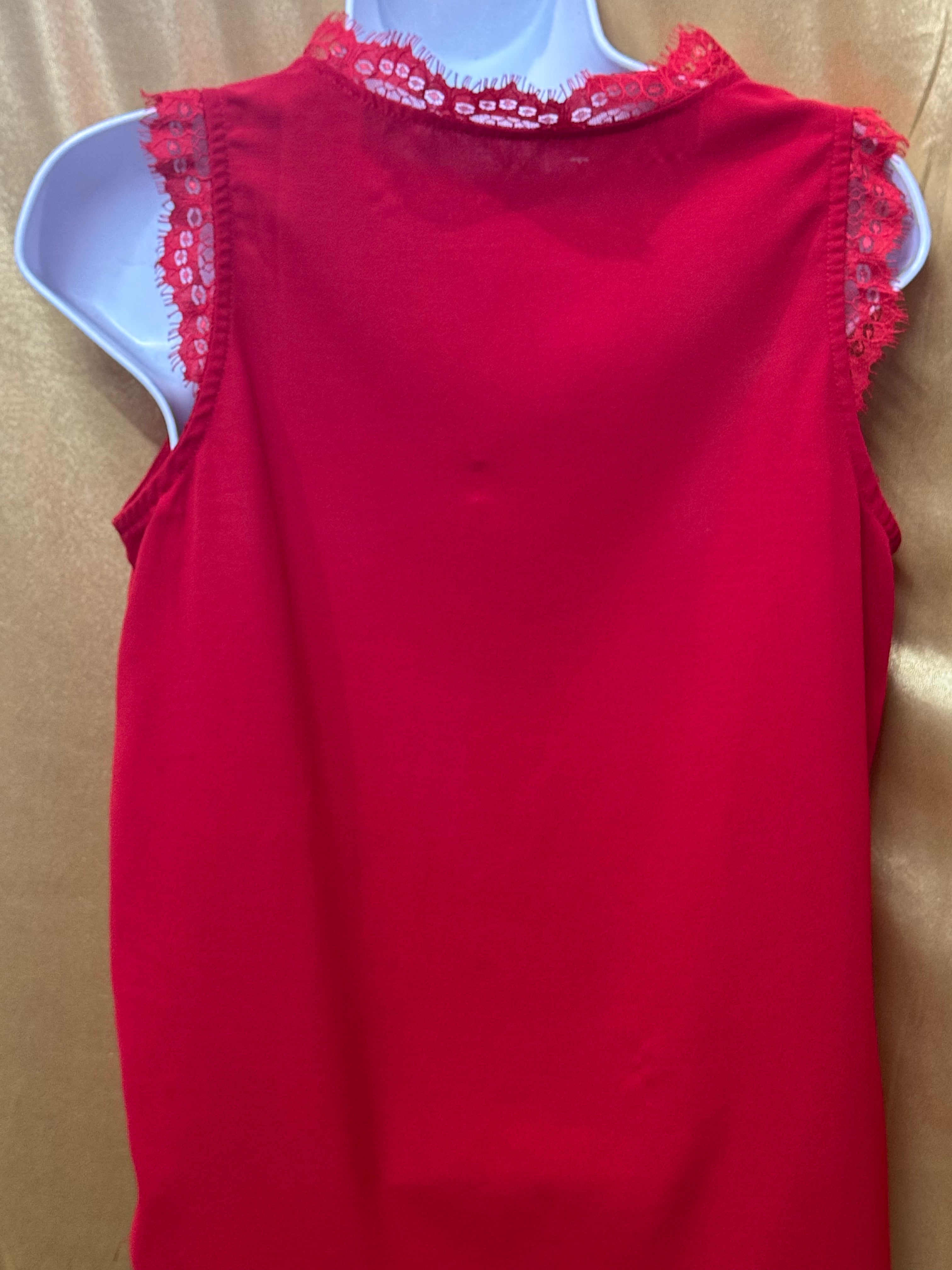 Chic True Red Lace V-Neck Sleeveless Top – Size Small
