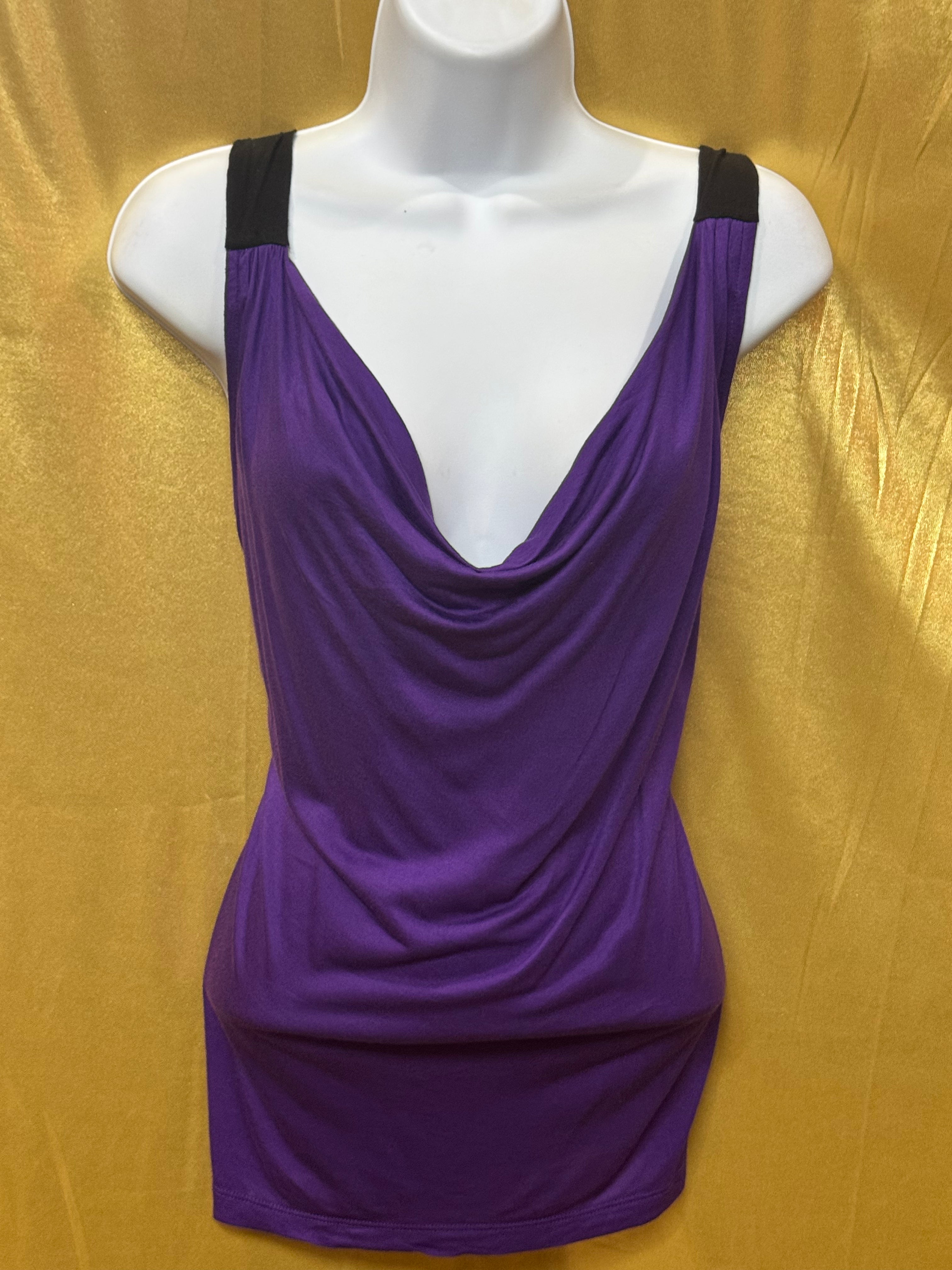 H&M Purple Cowl Neck Sleeveless Top Blouse with Black Straps - Size Small