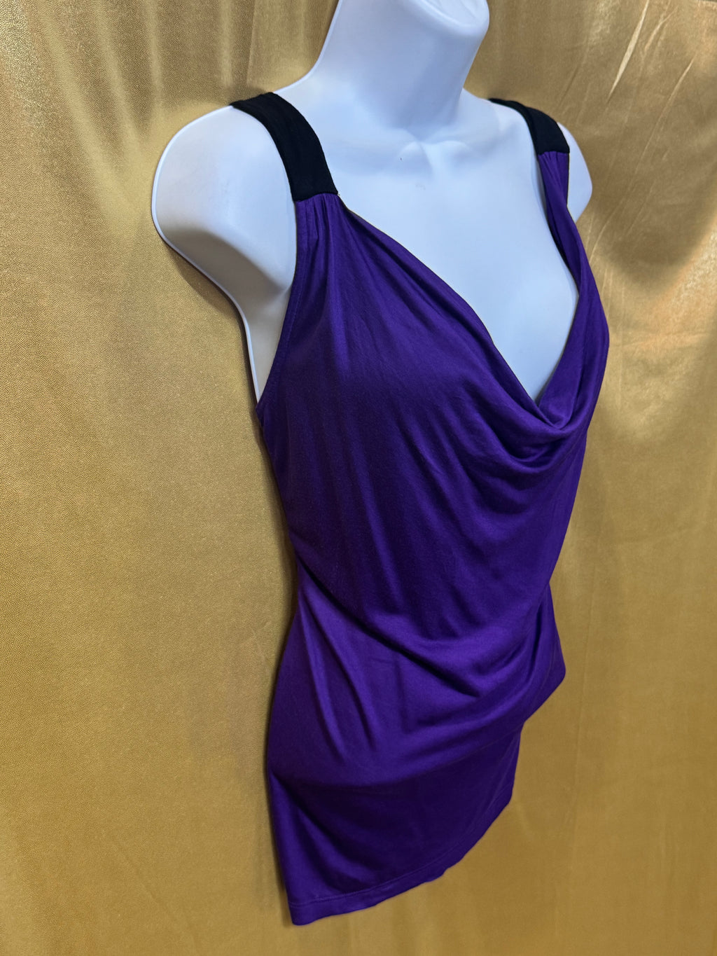H&M Purple Cowl Neck Sleeveless Top Blouse with Black Straps - Size Small