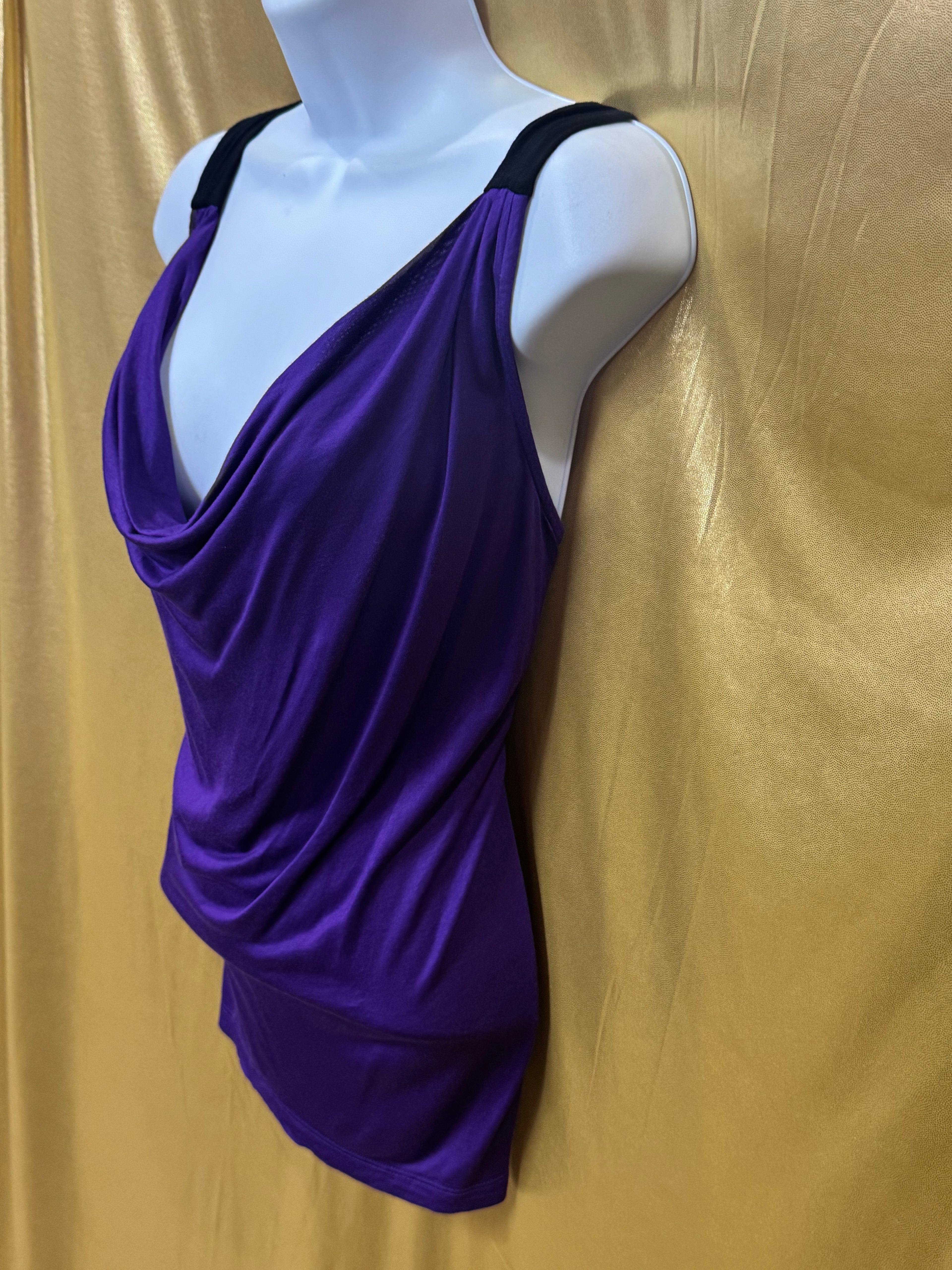 H&M Purple Cowl Neck Sleeveless Top Blouse with Black Straps - Size Small