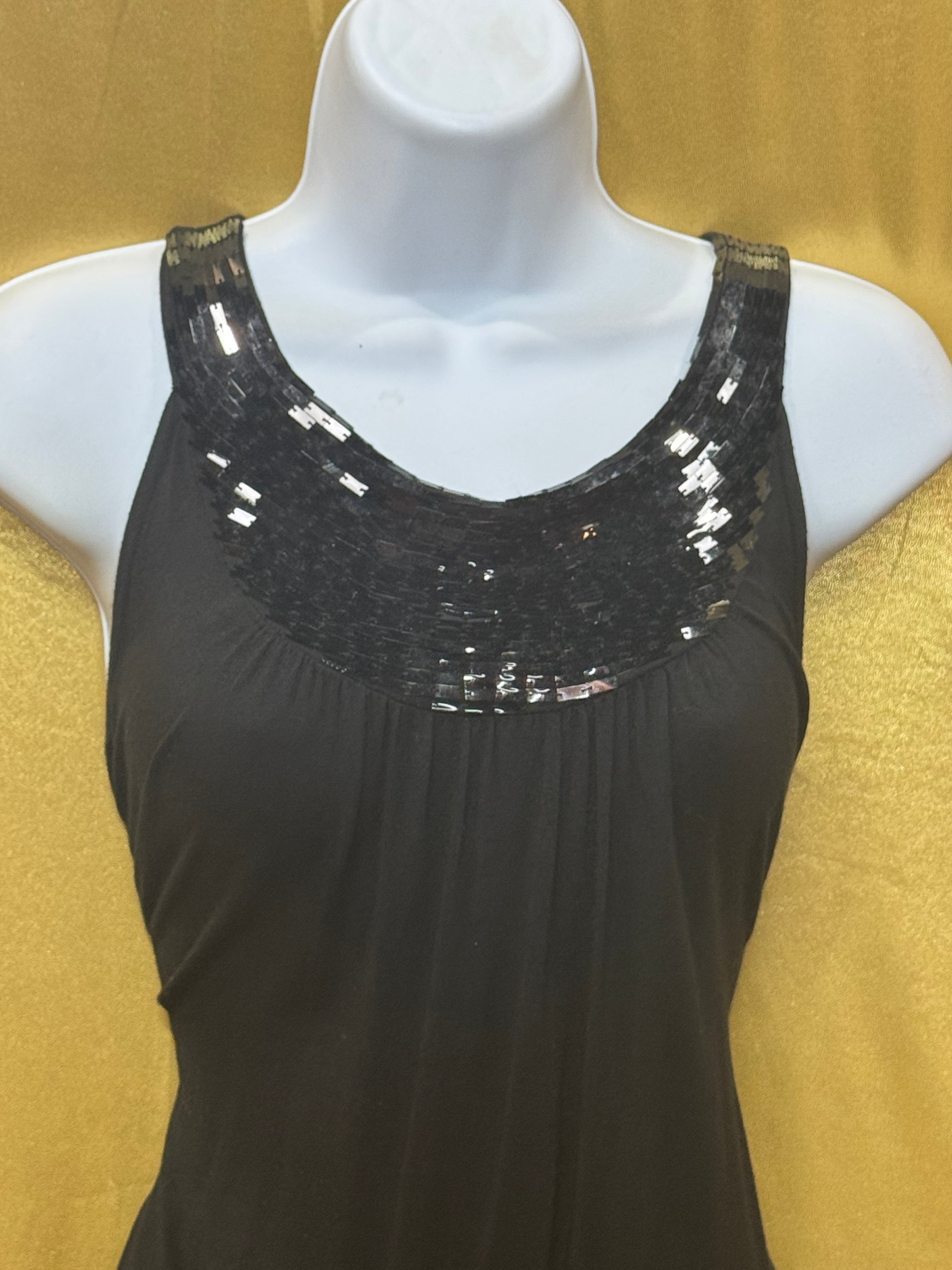 Vintage August Silk Options Black Sequin Trim Tank Top Blouse - Size S