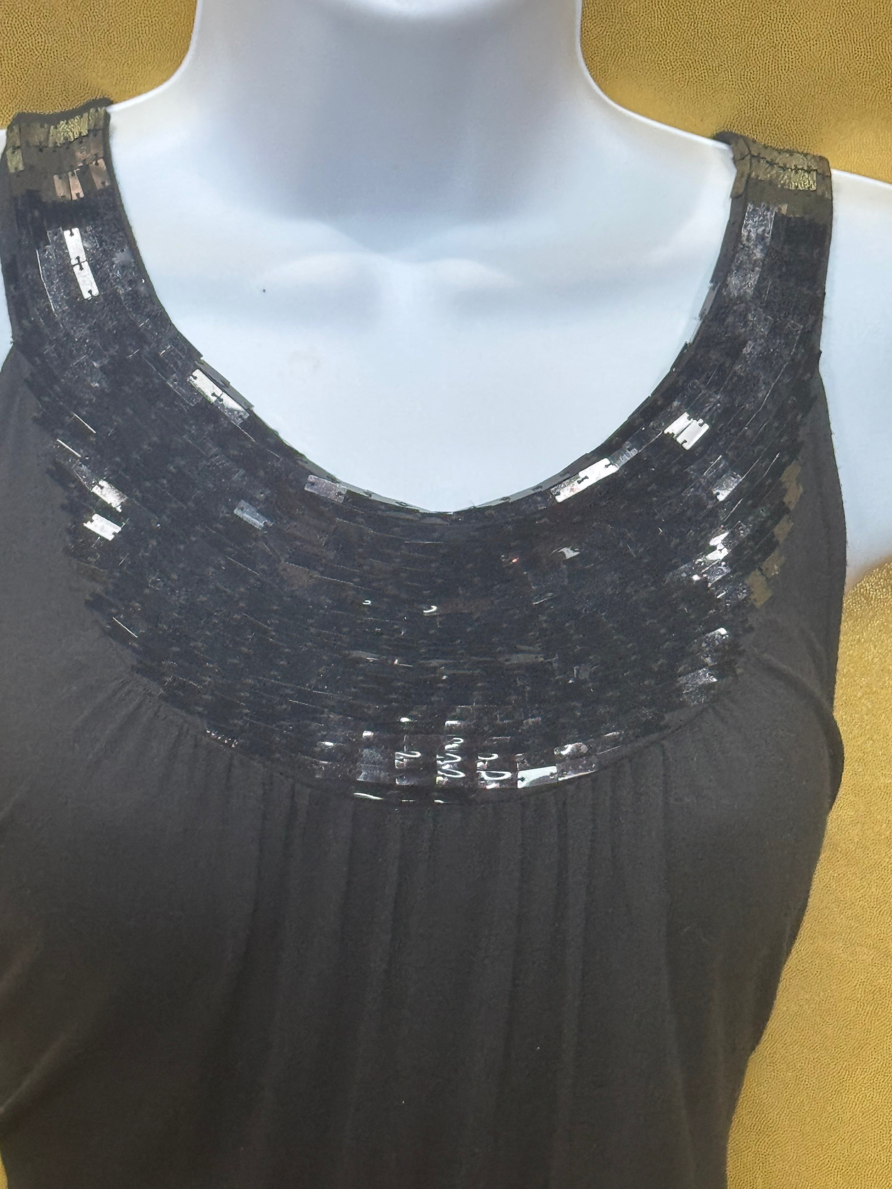 Vintage August Silk Options Black Sequin Trim Tank Top Blouse - Size S
