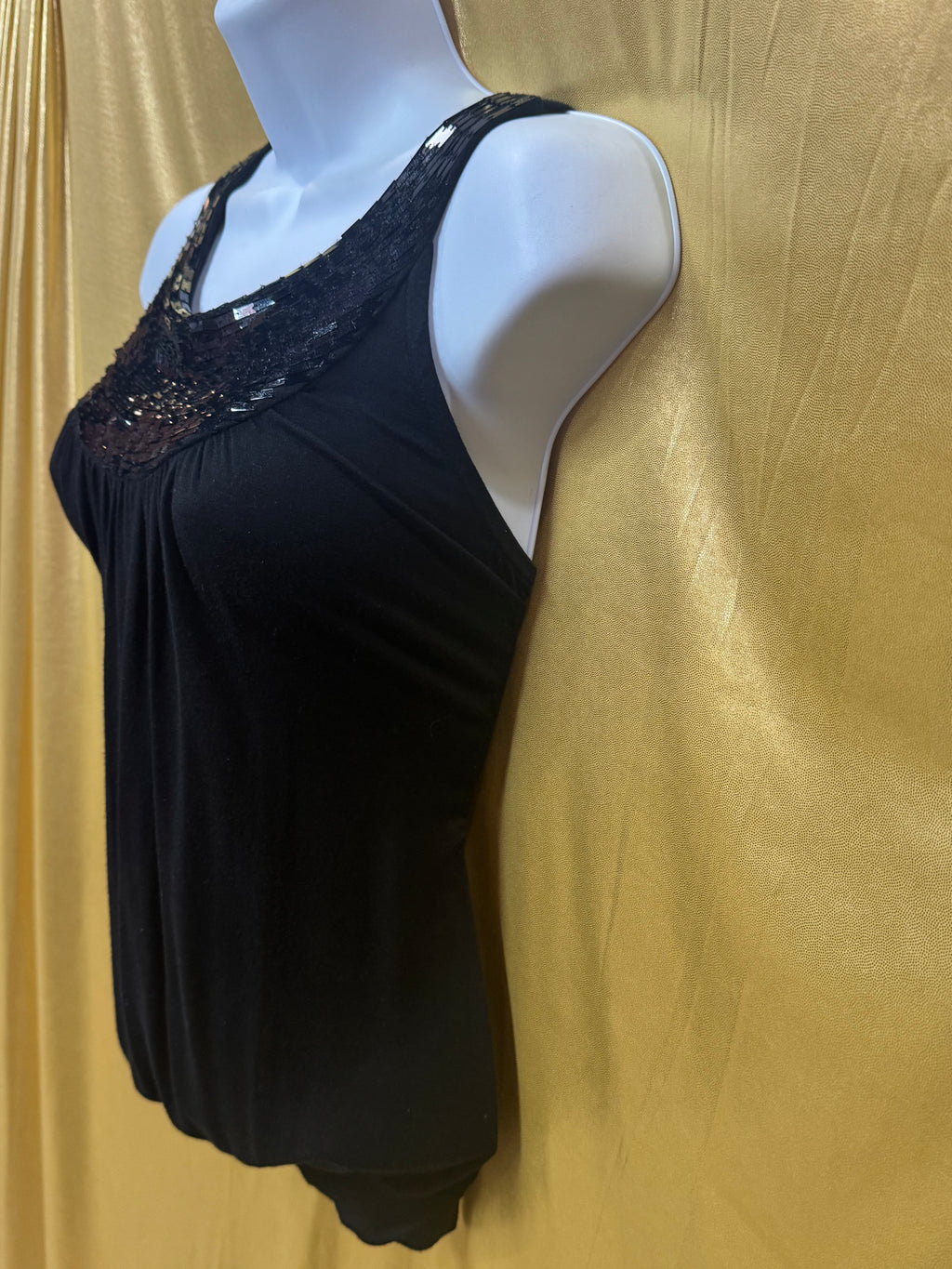 Vintage August Silk Options Black Sequin Trim Tank Top Blouse - Size S