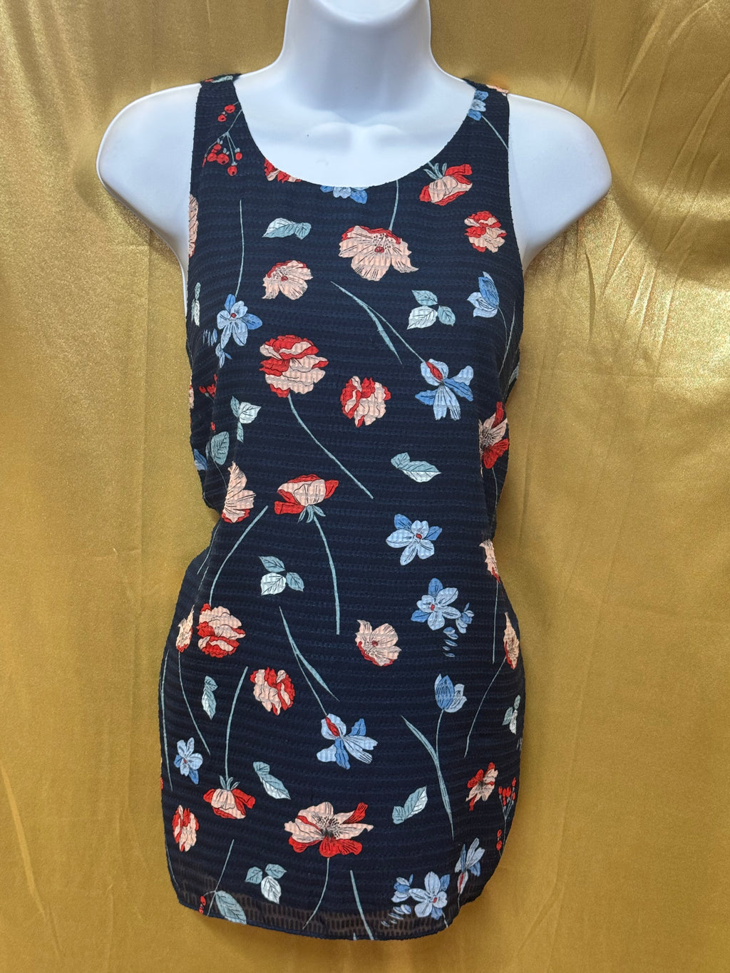 Jones New York Floral Sleeveless Blouse Size Small Navy Blue Textured Lined Top