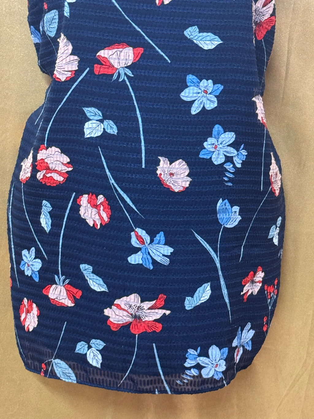 Jones New York Floral Sleeveless Blouse Size Small Navy Blue Textured Lined Top