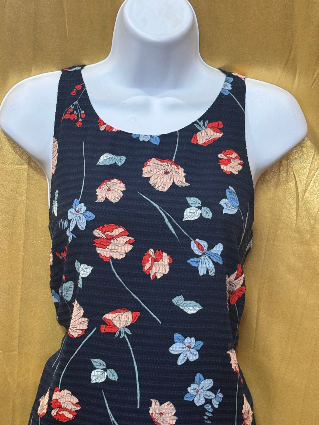 Jones New York Floral Sleeveless Blouse Size Small Navy Blue Textured Lined Top