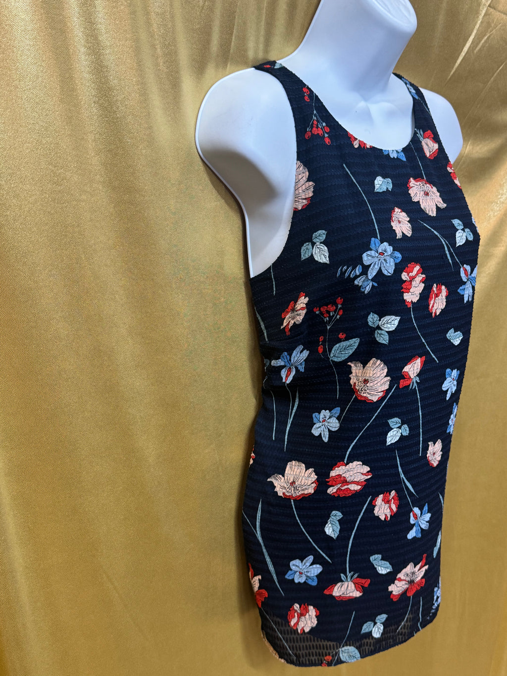 Jones New York Floral Sleeveless Blouse Size Small Navy Blue Textured Lined Top