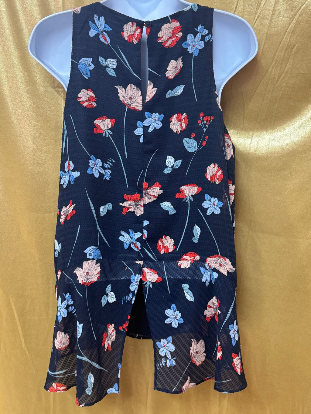 Jones New York Floral Sleeveless Blouse Size Small Navy Blue Textured Lined Top