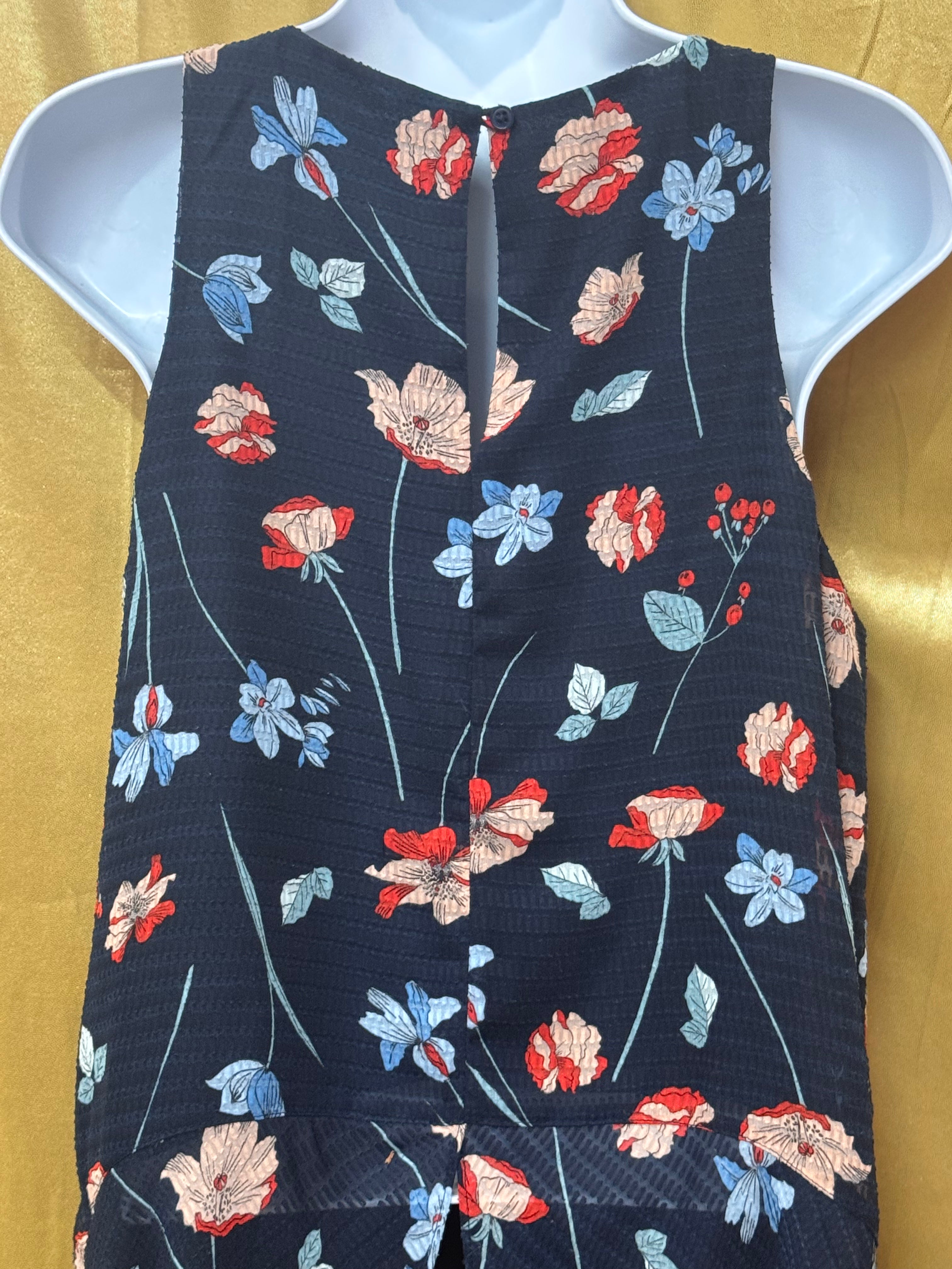 Jones New York Floral Sleeveless Blouse Size Small Navy Blue Textured Lined Top