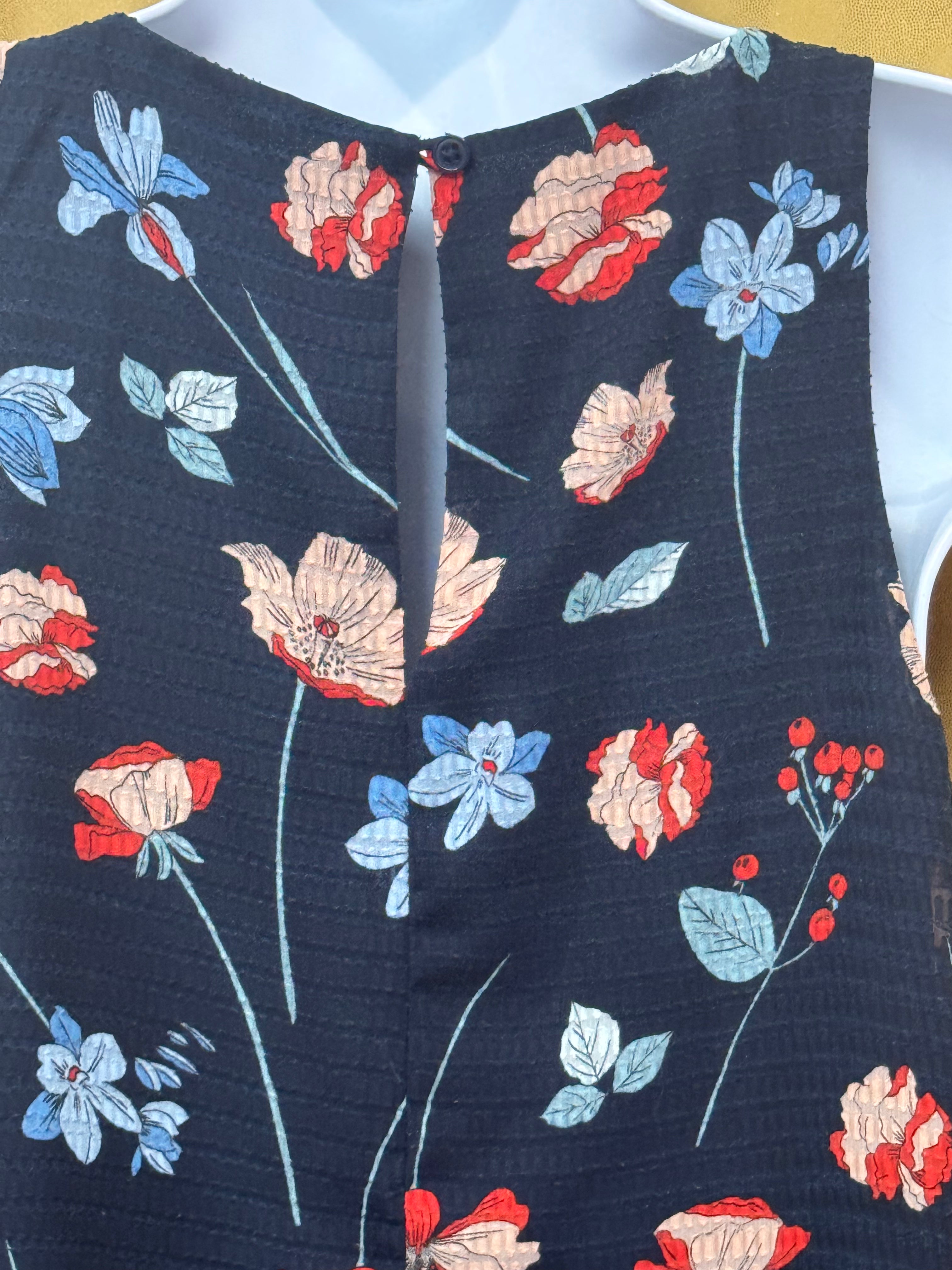 Jones New York Floral Sleeveless Blouse Size Small Navy Blue Textured Lined Top