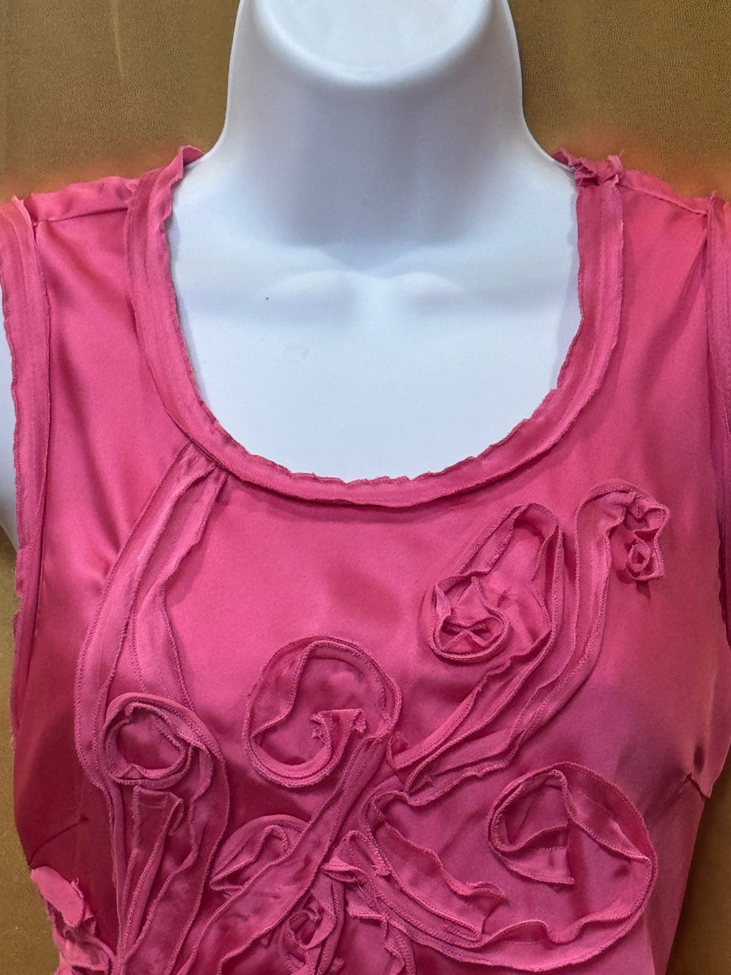 Cable & Gauge Pink Satin Sleeveless Top with Floral Ribbon Applique - Size S