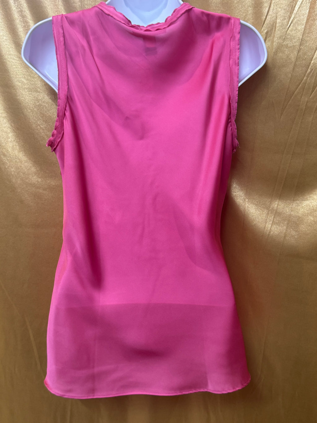 Cable & Gauge Pink Satin Sleeveless Top with Floral Ribbon Applique - Size S