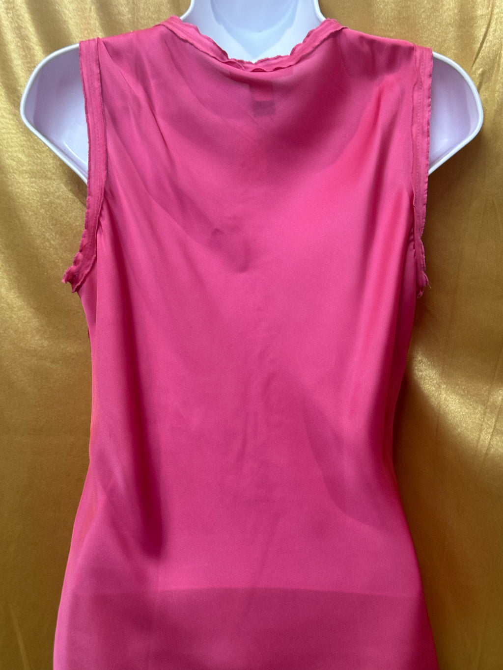 Cable & Gauge Pink Satin Sleeveless Top with Floral Ribbon Applique - Size S