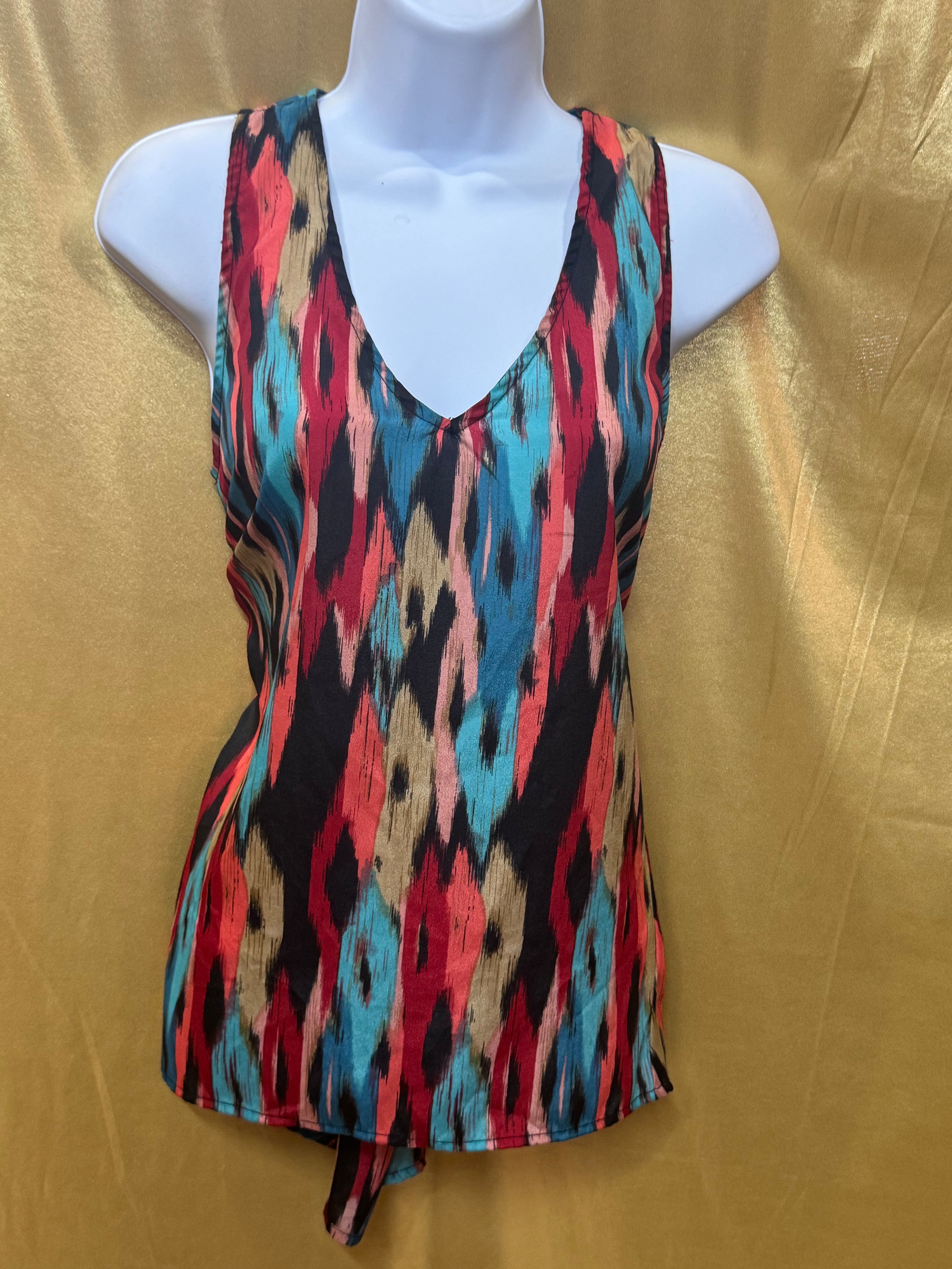 Eight Sixty Colorful Ikat Diamond V-Neck Tunic Tank Top - Size Small
