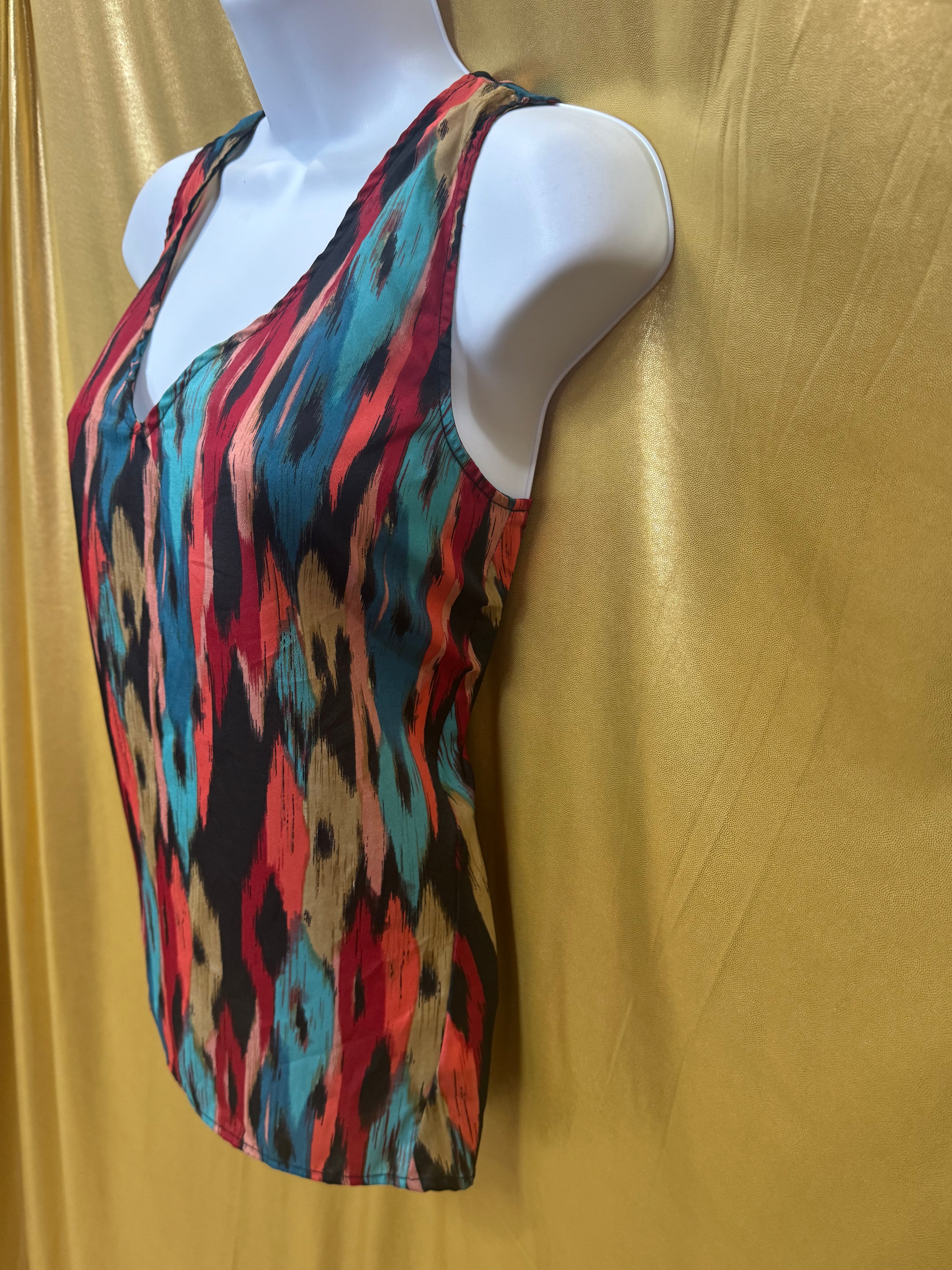 Eight Sixty Colorful Ikat Diamond V-Neck Tunic Tank Top - Size Small