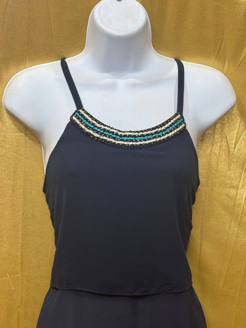 Iz Byer Beaded Neckline Chiffon Layered Sleeveless Blouse - Small