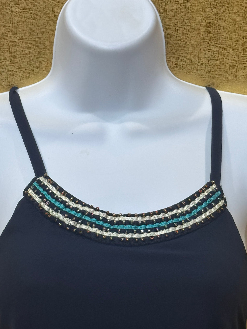 Iz Byer Beaded Neckline Chiffon Layered Sleeveless Blouse - Small