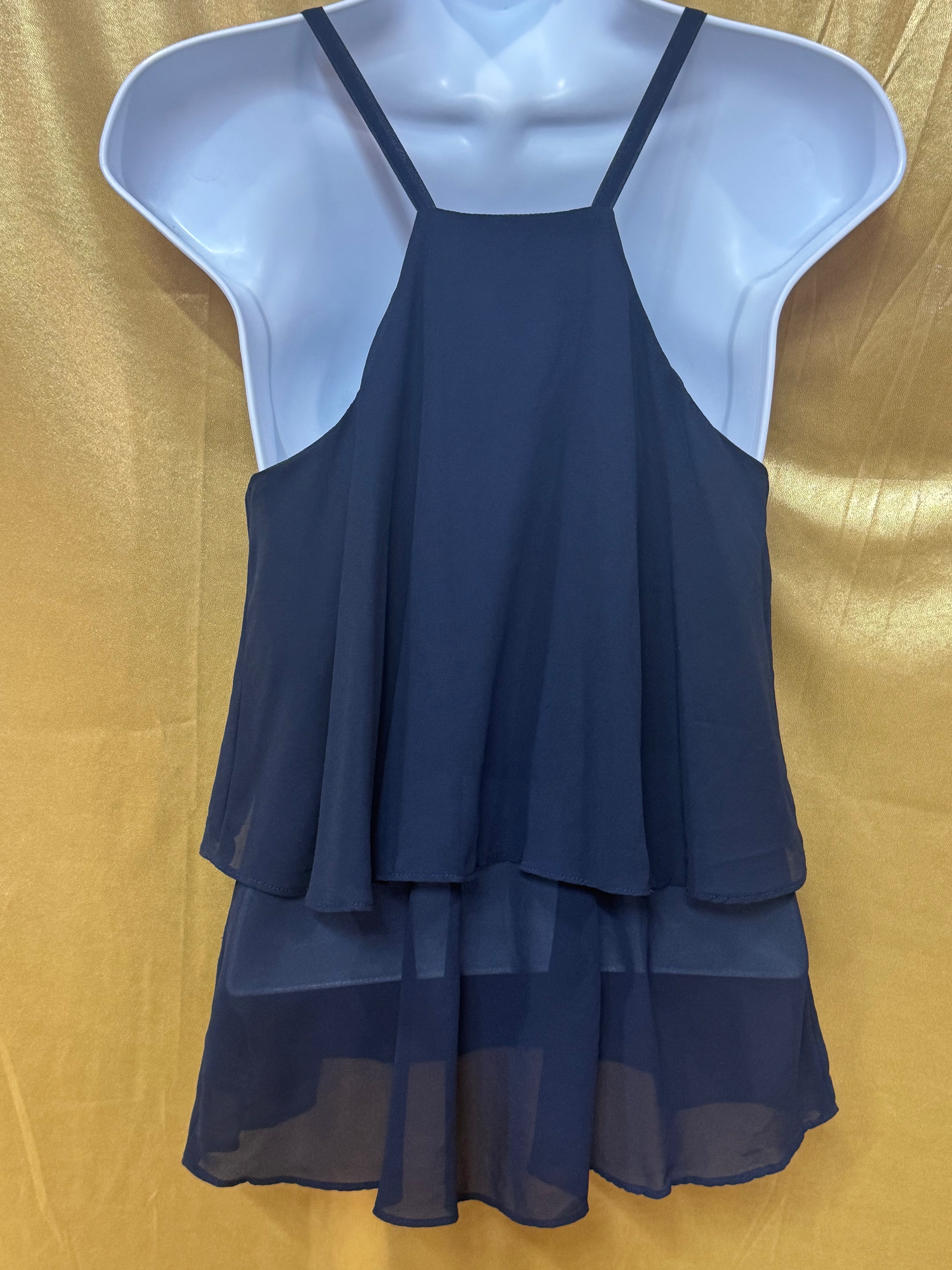 Iz Byer Beaded Neckline Chiffon Layered Sleeveless Blouse - Small