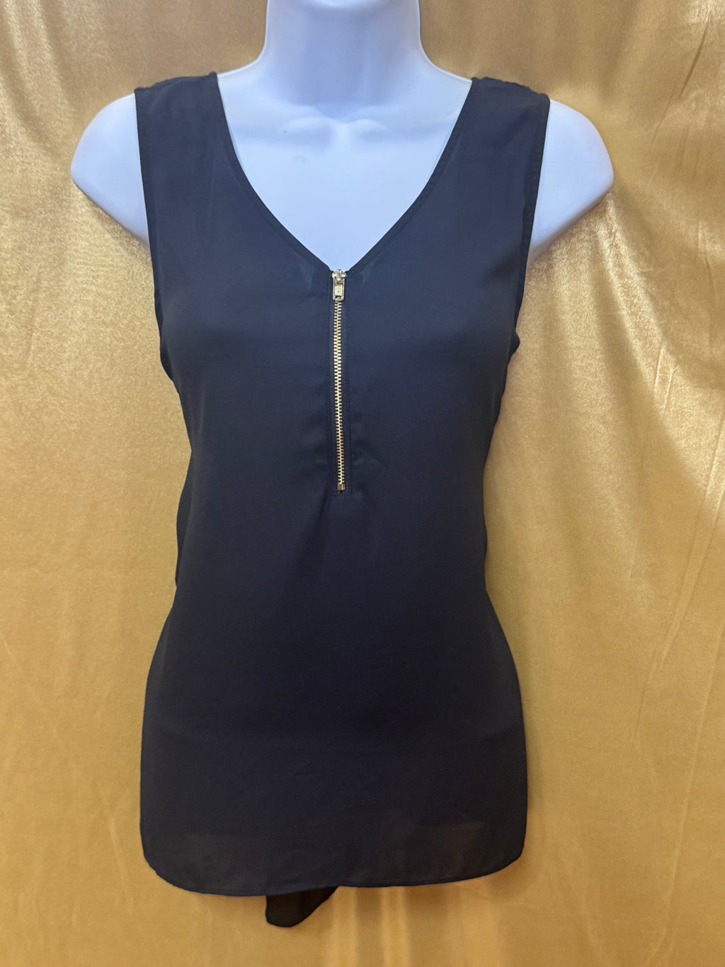Bold Elements Black Zip V-Neck Sleeveless Blouse Size Small