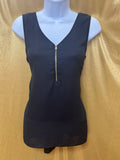 Bold Elements Black Zip V-Neck Sleeveless Blouse Size Small