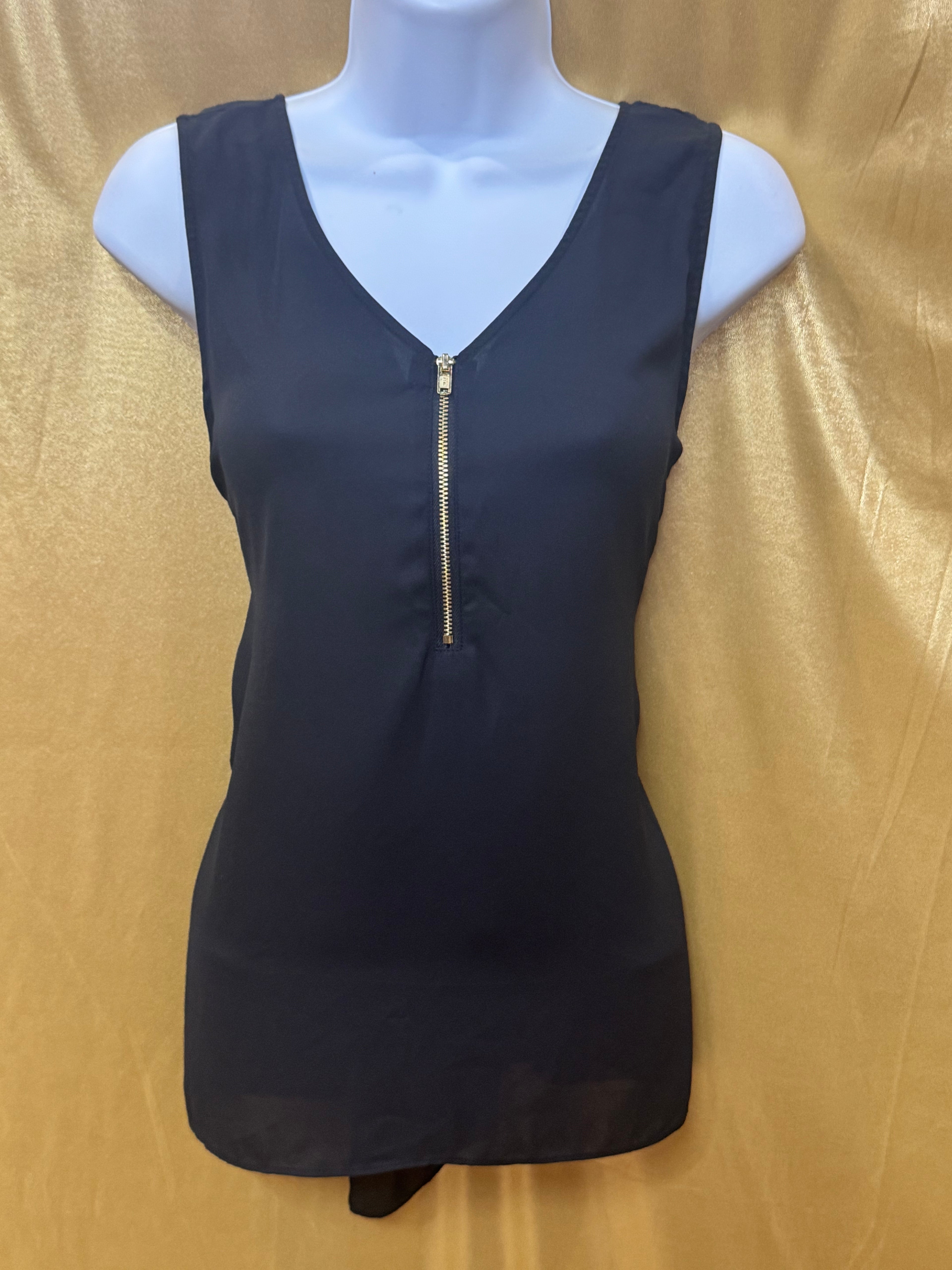 Bold Elements Black Zip V-Neck Sleeveless Blouse Size Small