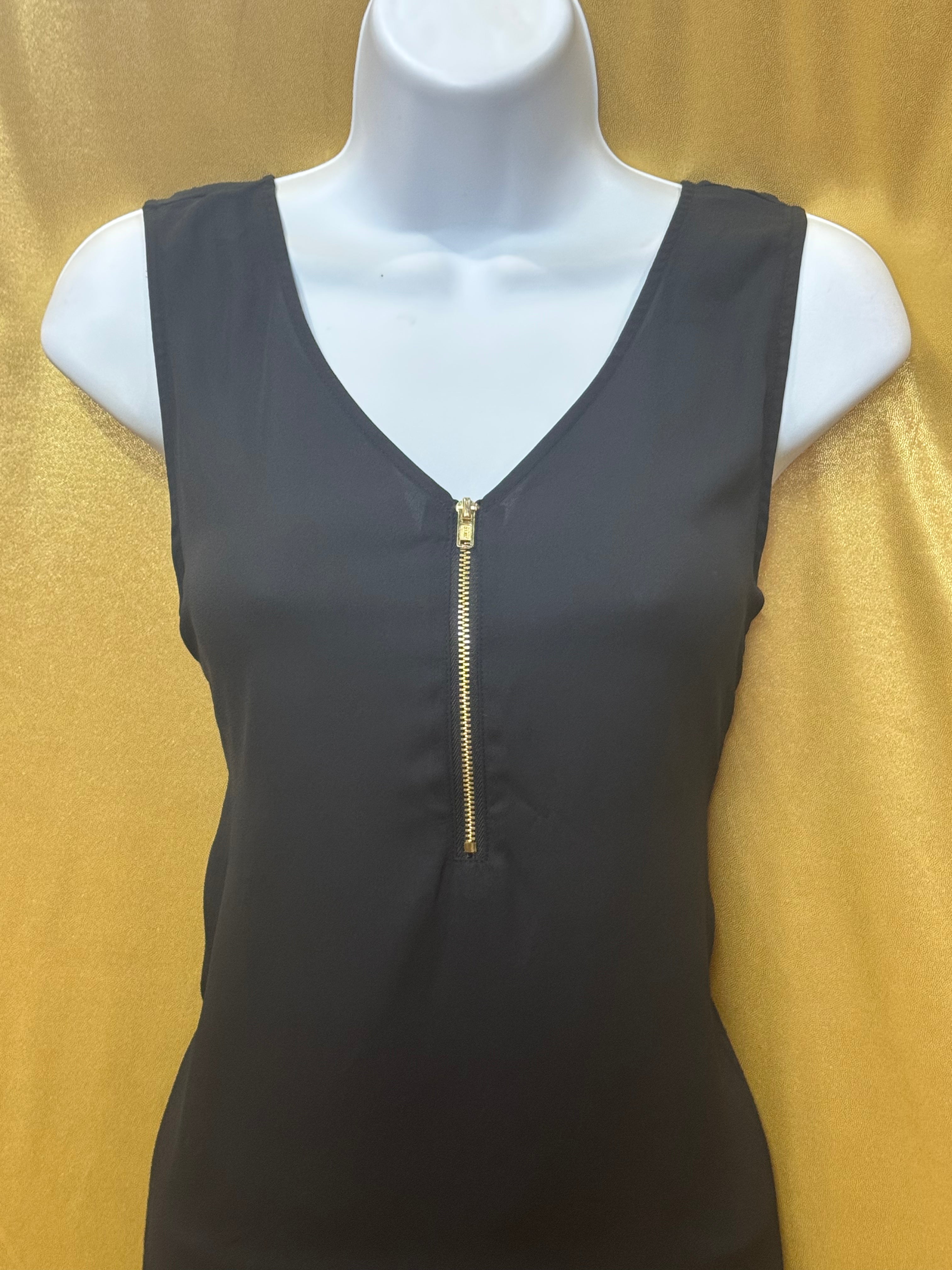 Bold Elements Black Zip V-Neck Sleeveless Blouse Size Small