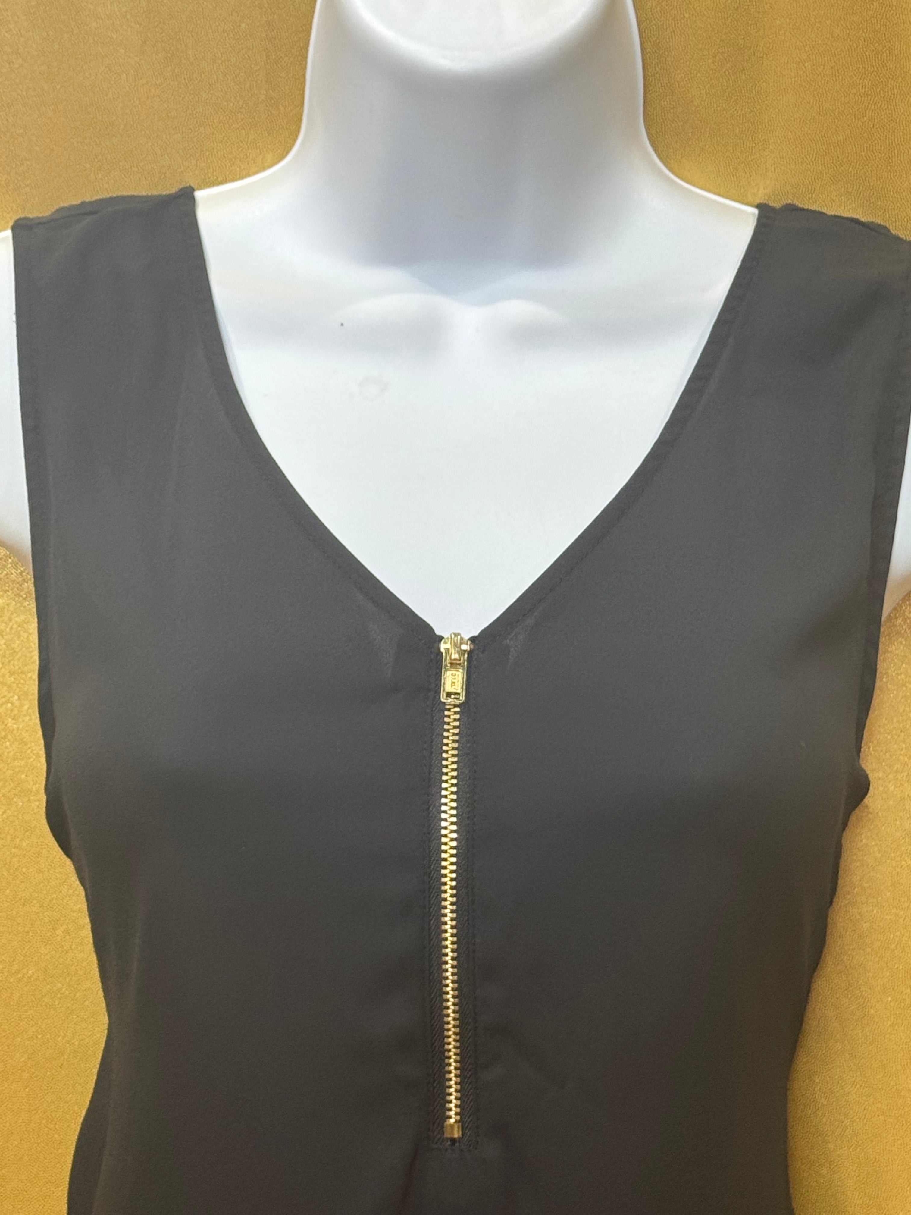 Bold Elements Black Zip V-Neck Sleeveless Blouse Size Small