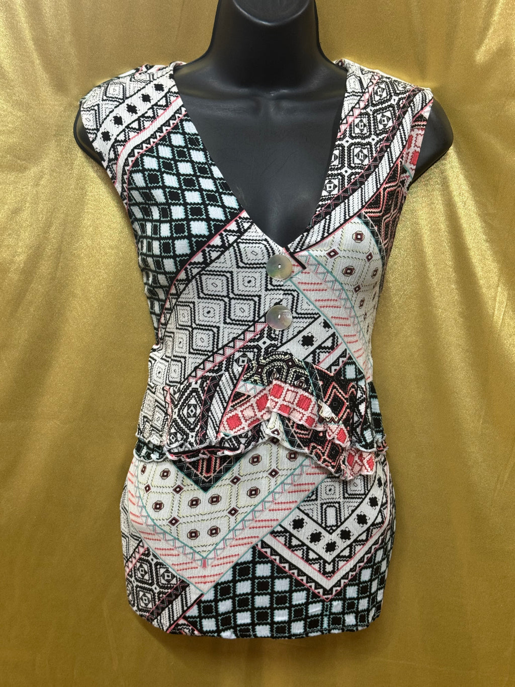 John Paul Richard Geometric Print Sleeveless Blouse - Size Small Boho V-Neck