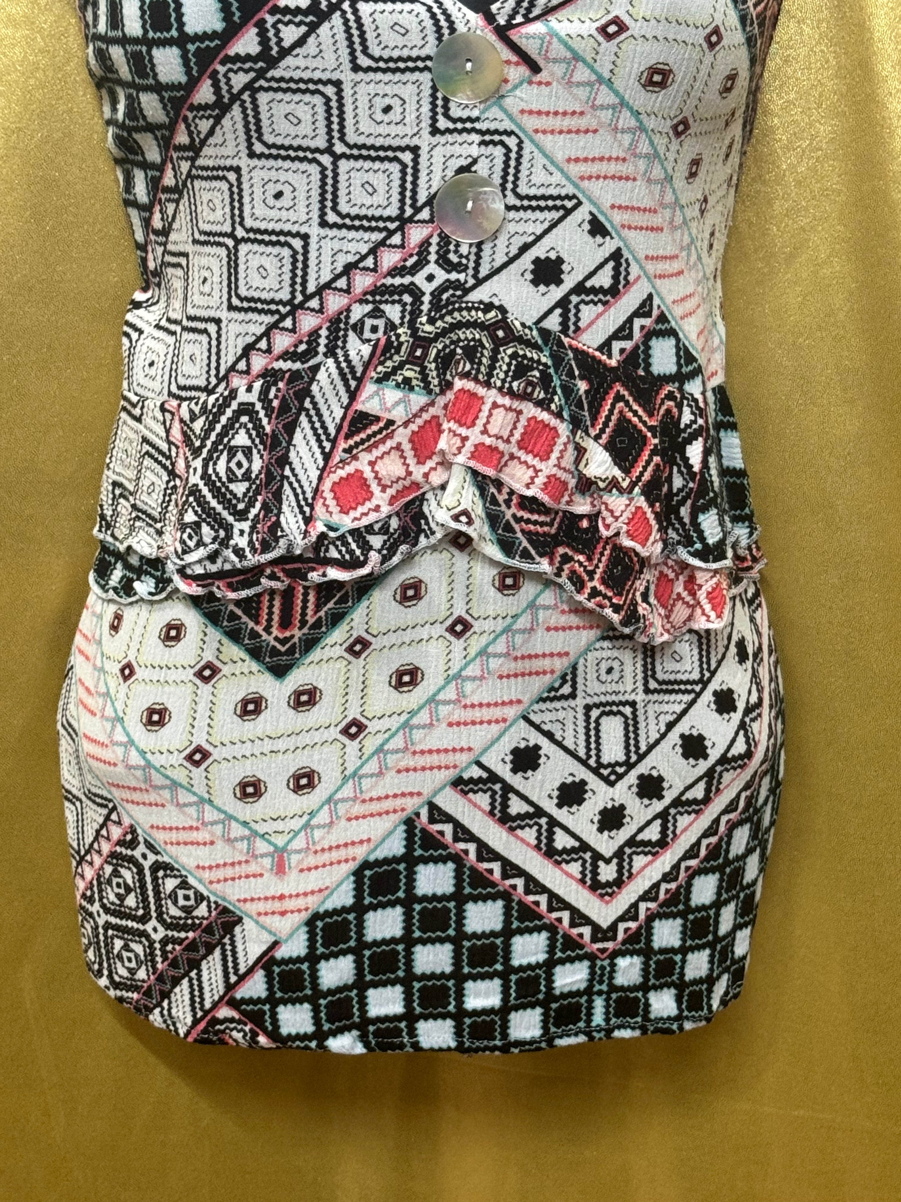 John Paul Richard Geometric Print Sleeveless Blouse - Size Small Boho V-Neck